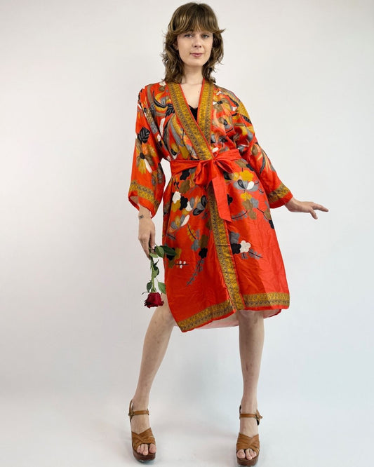 1920s Pongee Citrus Sun Silk Robe