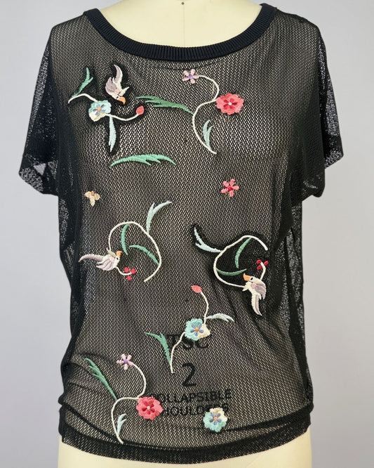 Vivienne Tam Black Mesh Embroidered Top