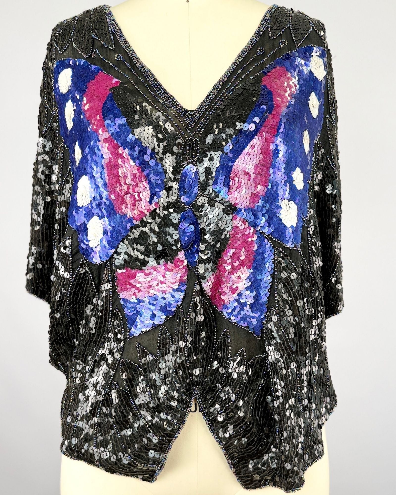 Black and Purple Butterfly Sequin Blouse