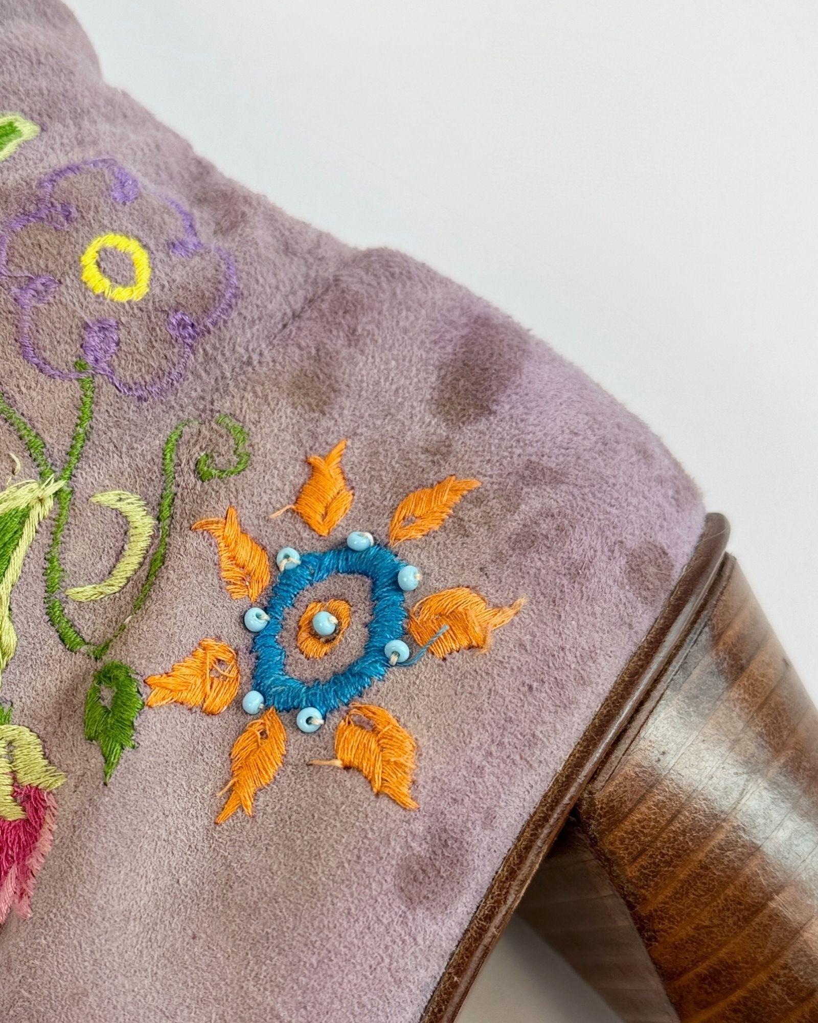 1960s Lavender Suede Embroidered Boots
