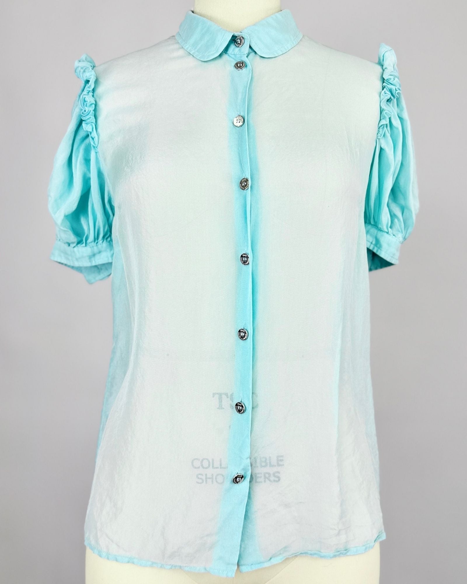 Dolce and Gabbana Aqua Silk Blouse