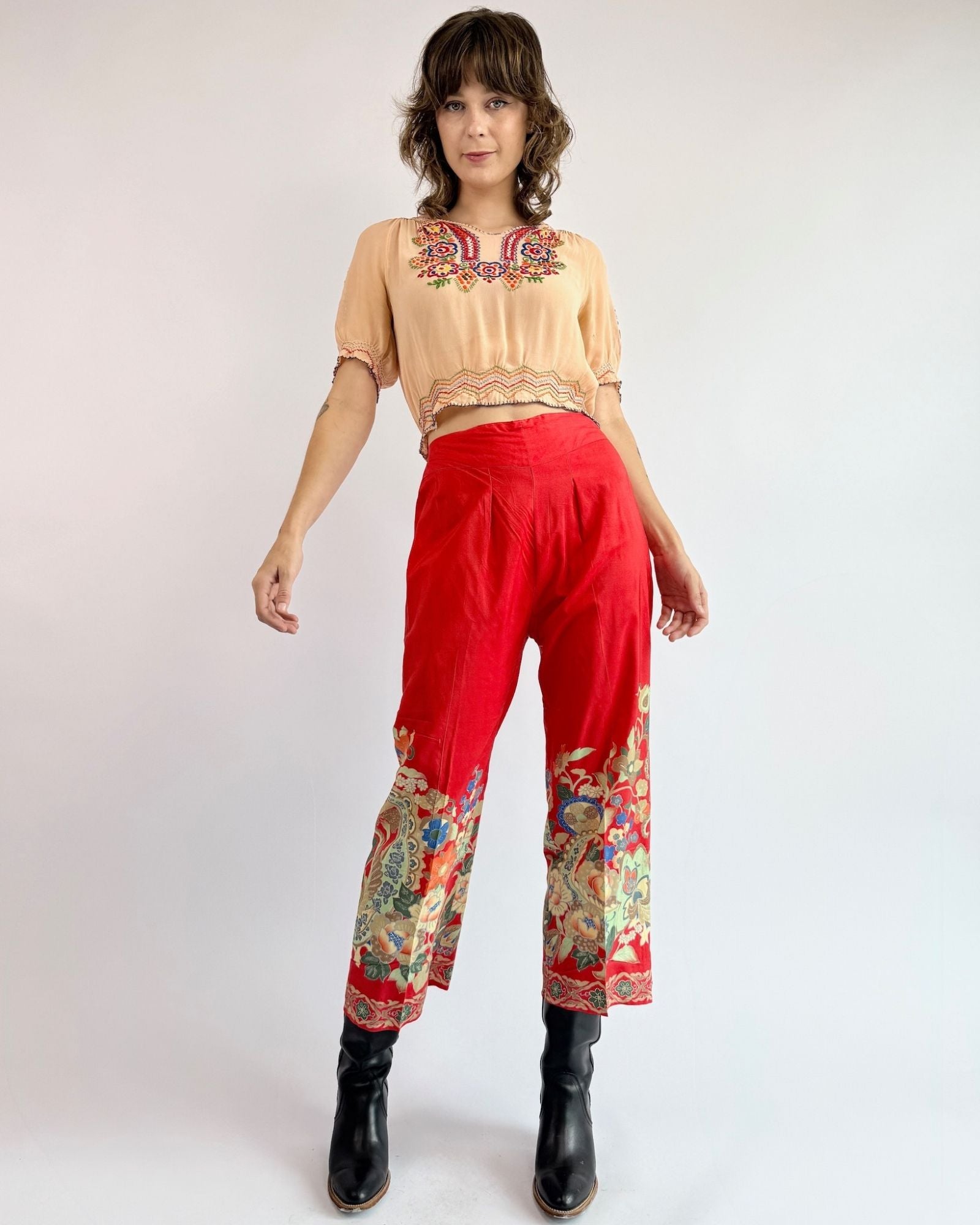 1930s Fallen Florals Pongee Silk Set