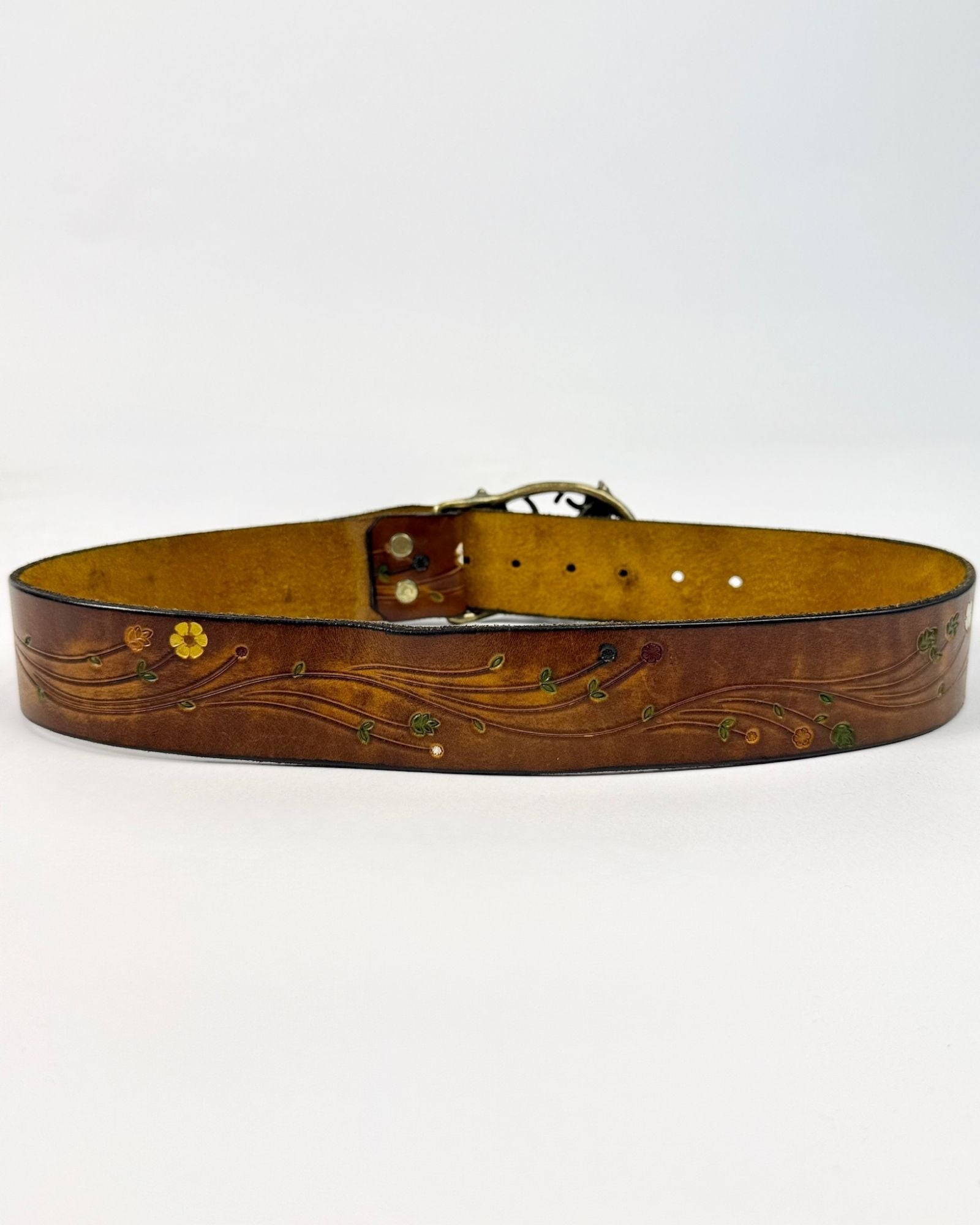 Butterfly and Flower Tooled Leather Belt