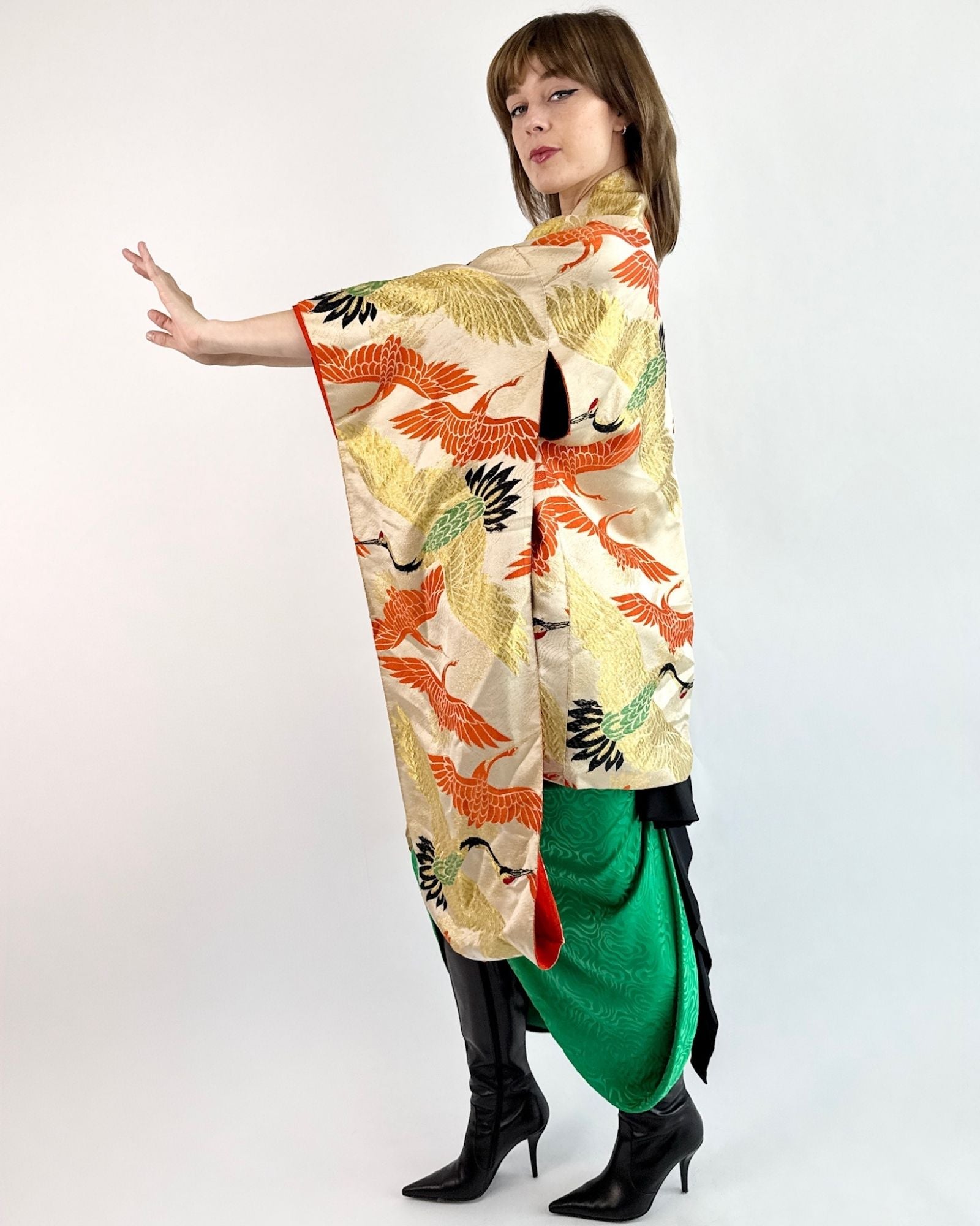 Life In The Sky Crane Print Wedding Kimono