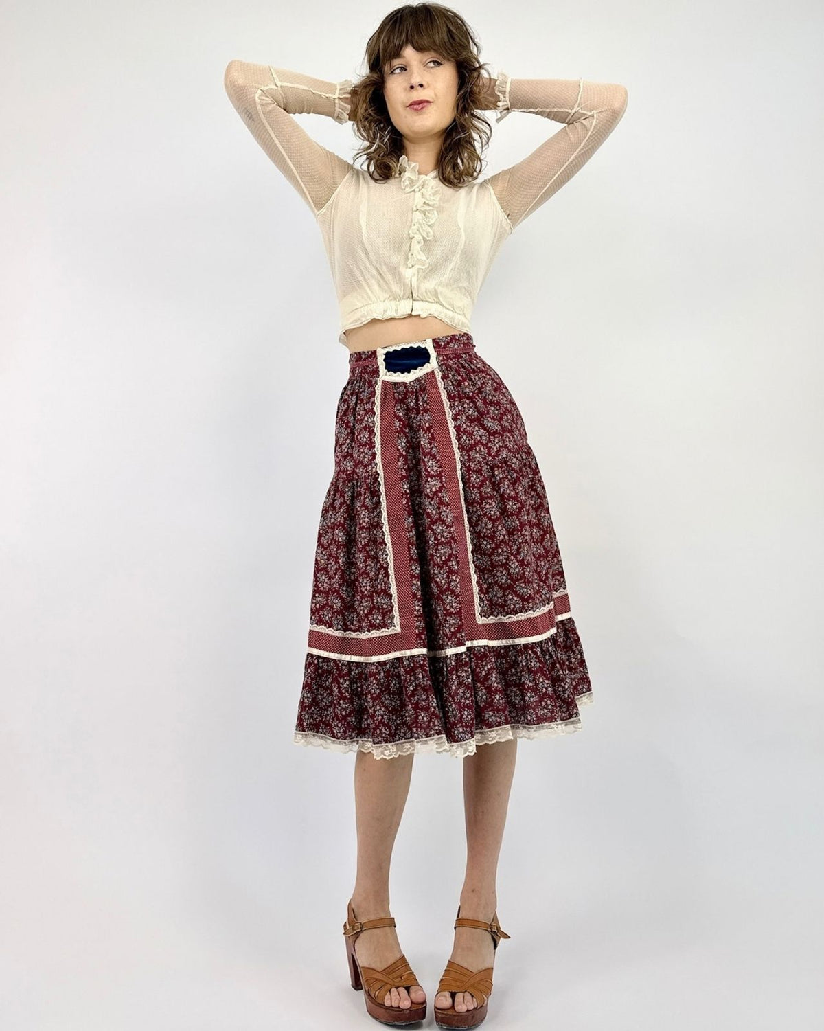 Gunne Sax Orchard Calls Floral Skirt