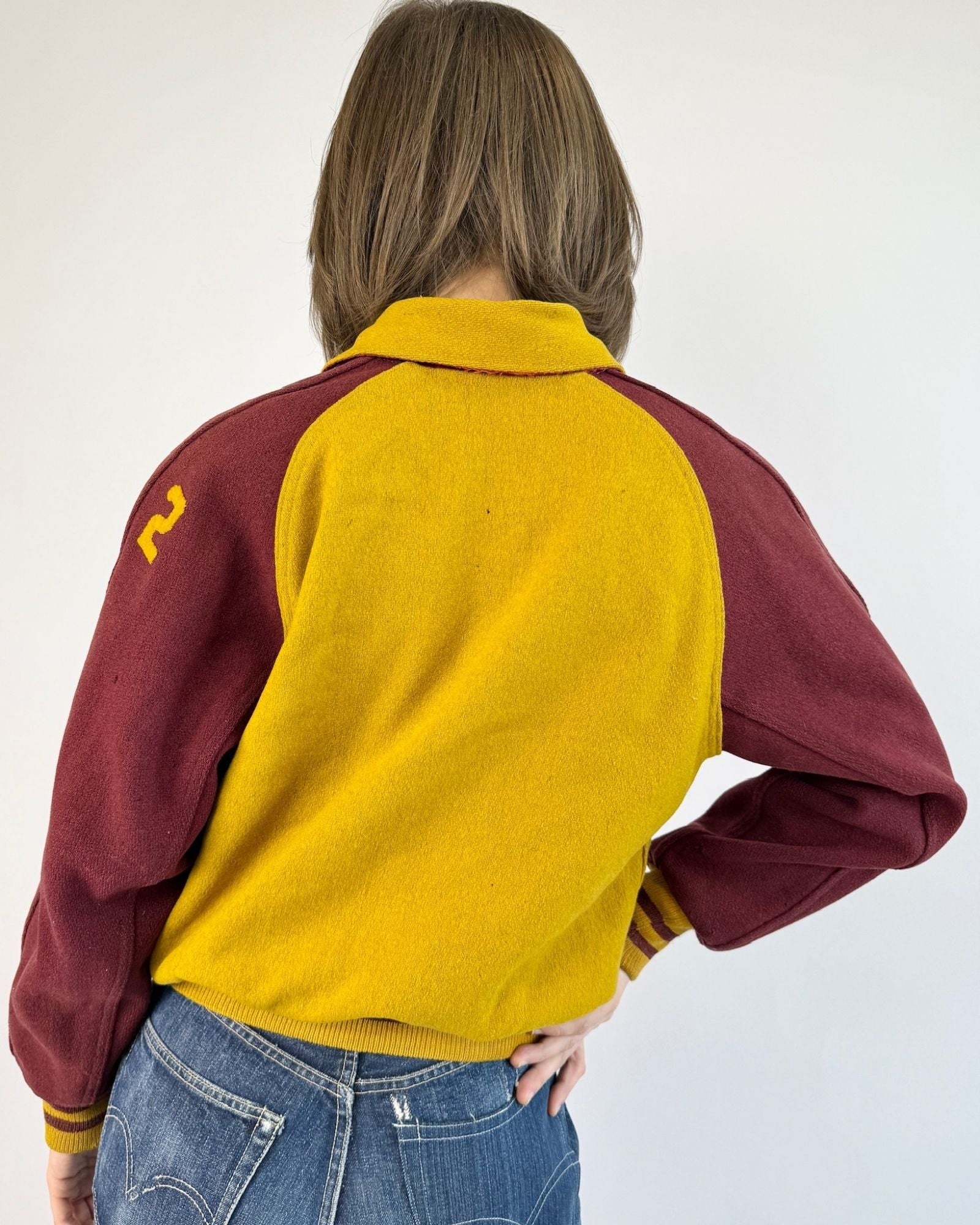 Reversible Maroon Mustard Letterman Jacket