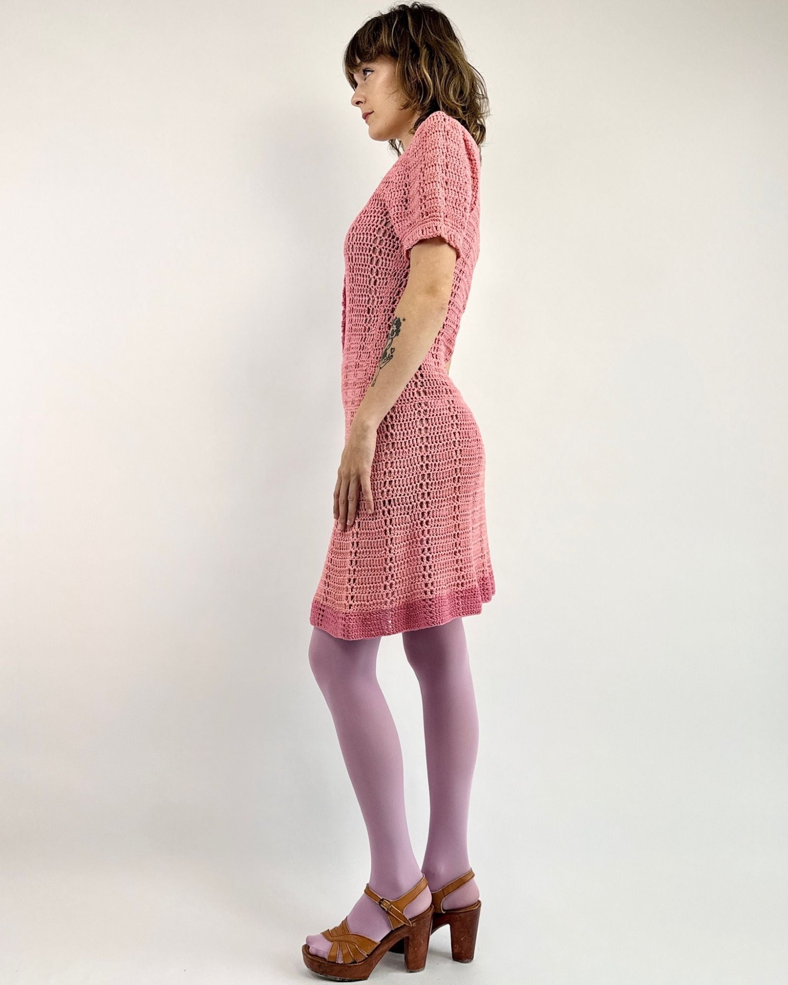 Twist and Shout Pink Crochet Dress