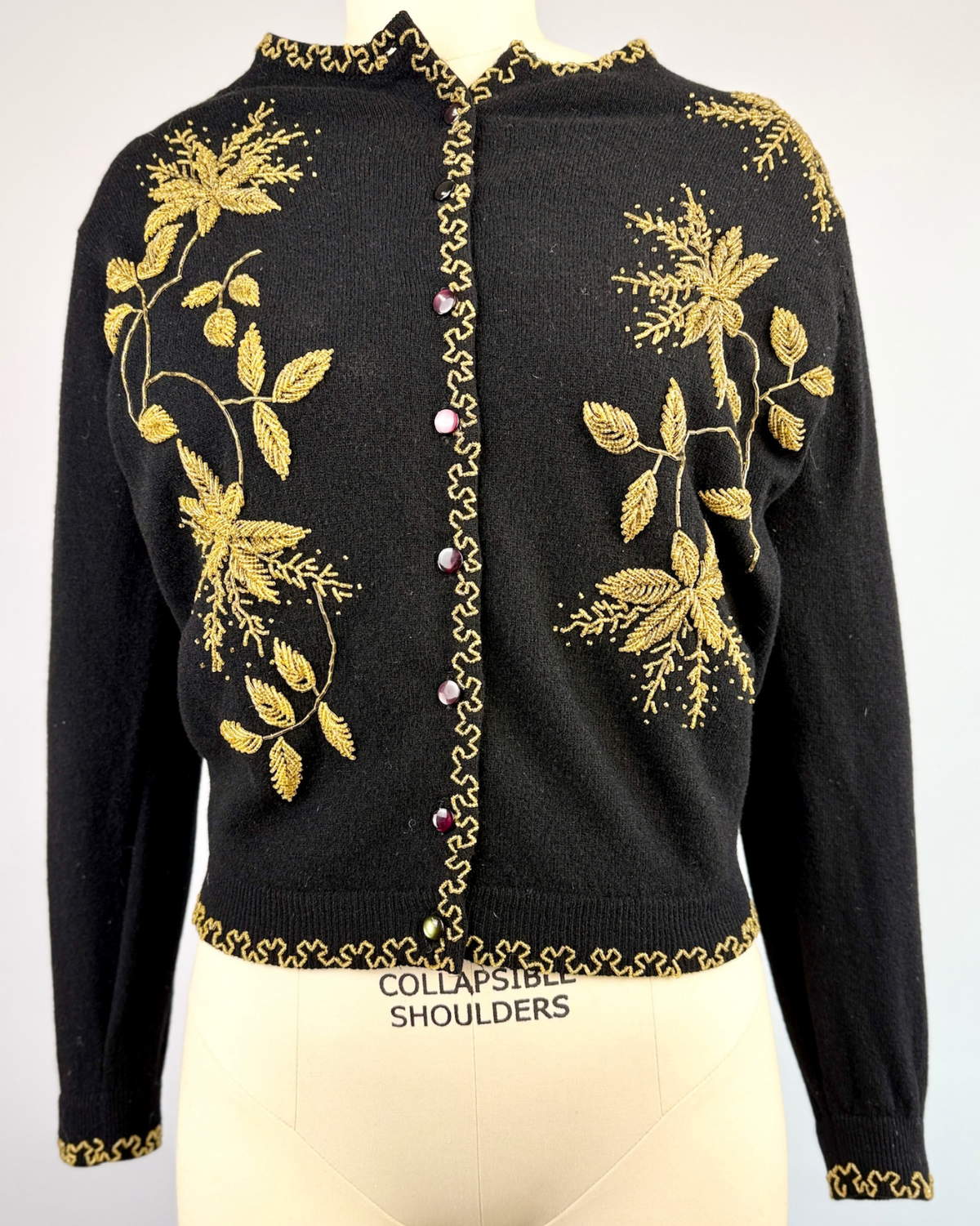 1950s Black Golden Beaded Cardigan