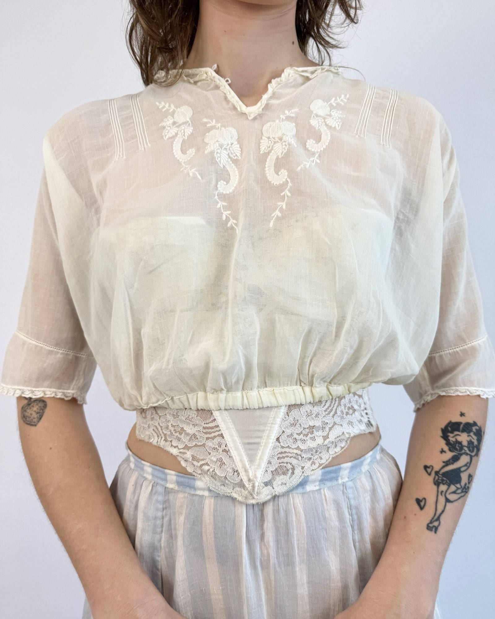 Edwardian White Embroidered Blouse