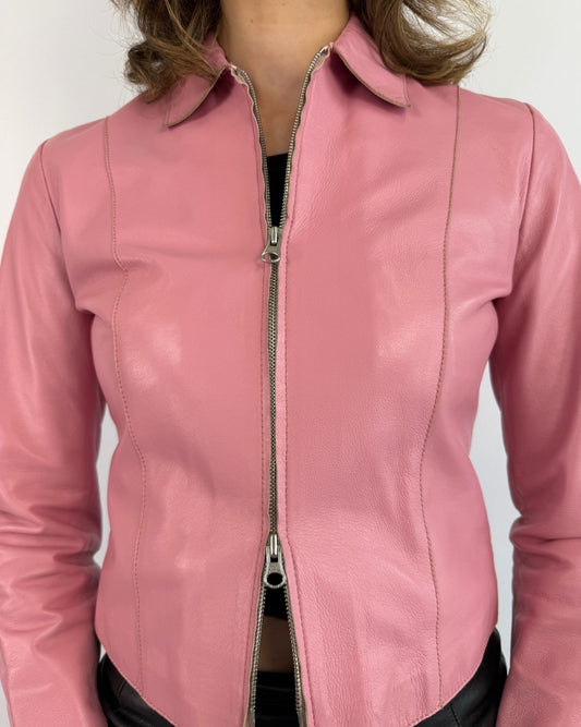 Double The Fun Pink Leather Jacket