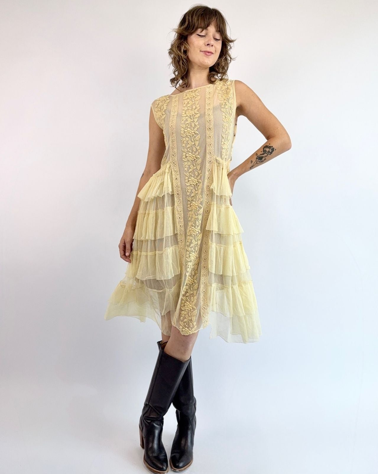 1920s Lemon and Lace Dress