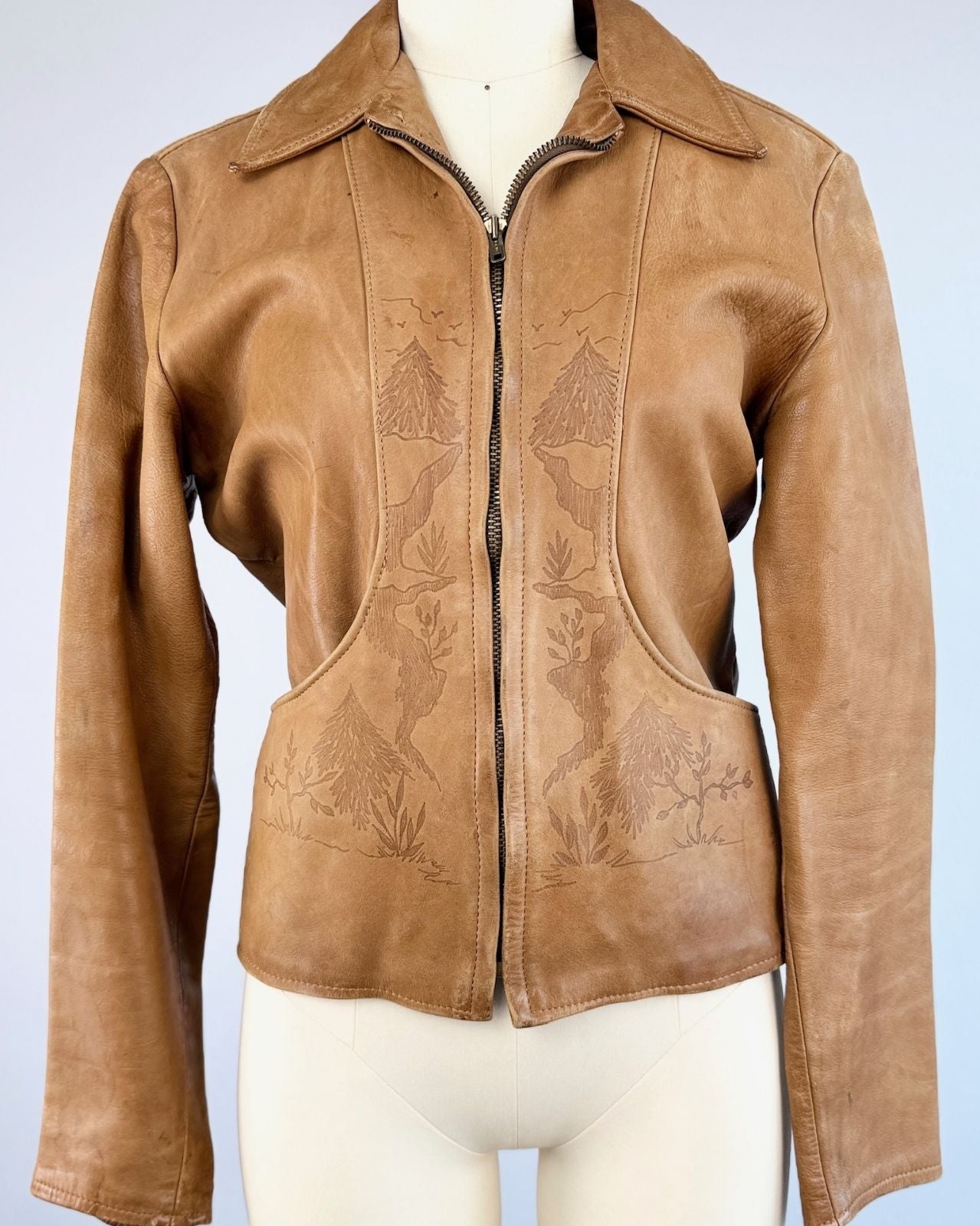 70's Brown Tooled Leather Jacket