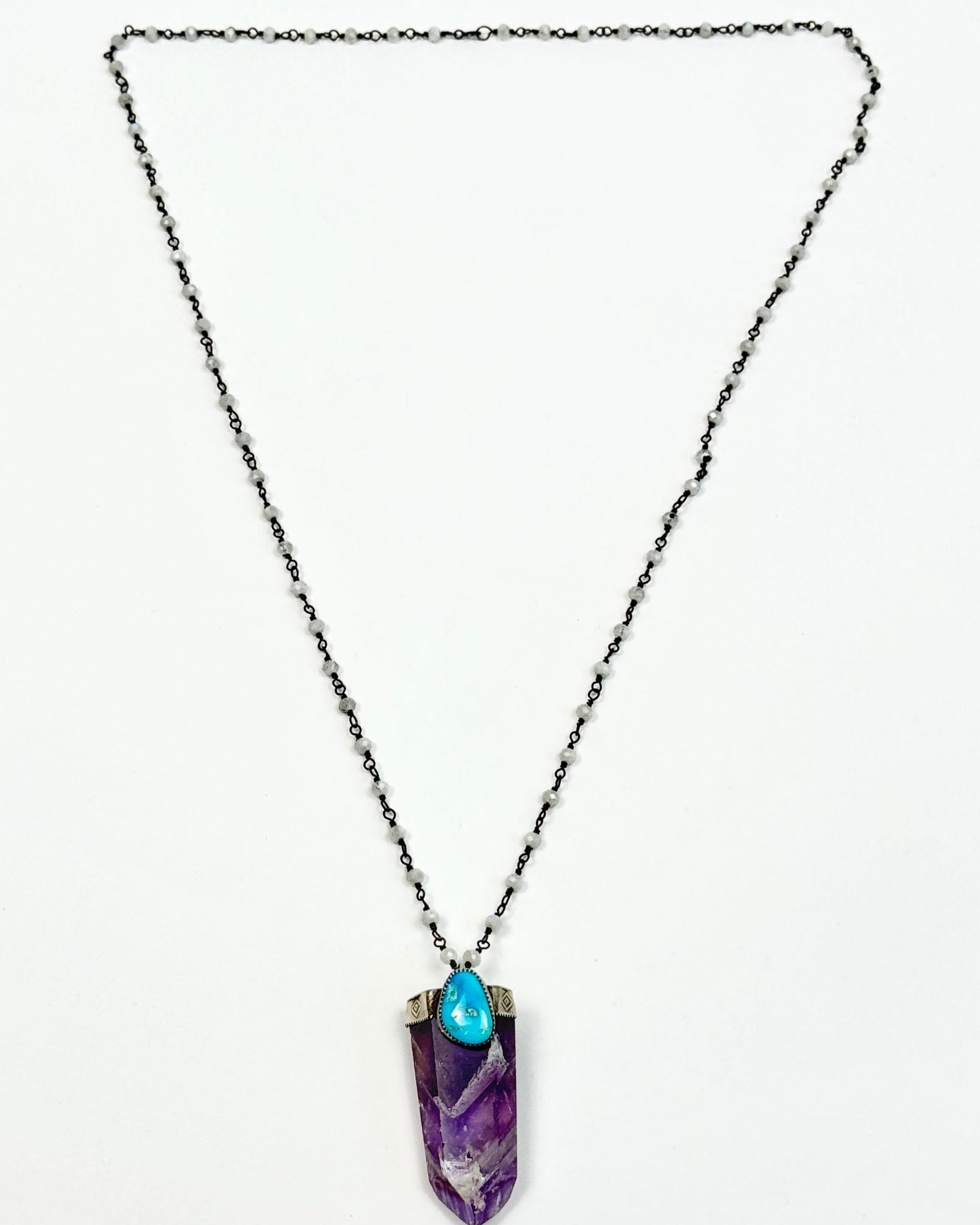 Rebecca Frazier Amethyst w/ Turquoise on a Moonstone Chain Necklace