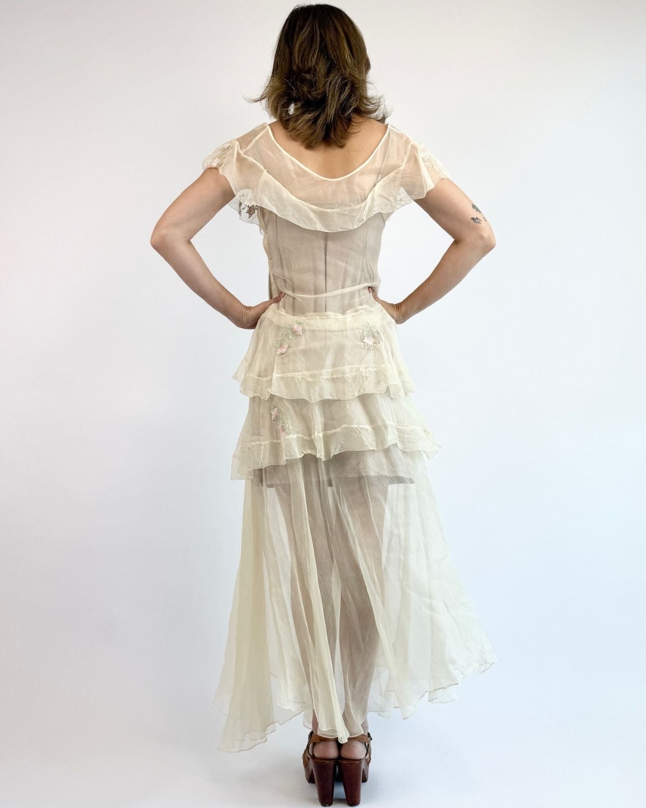 1930s Everlasting Love Voile Embroidered Gown