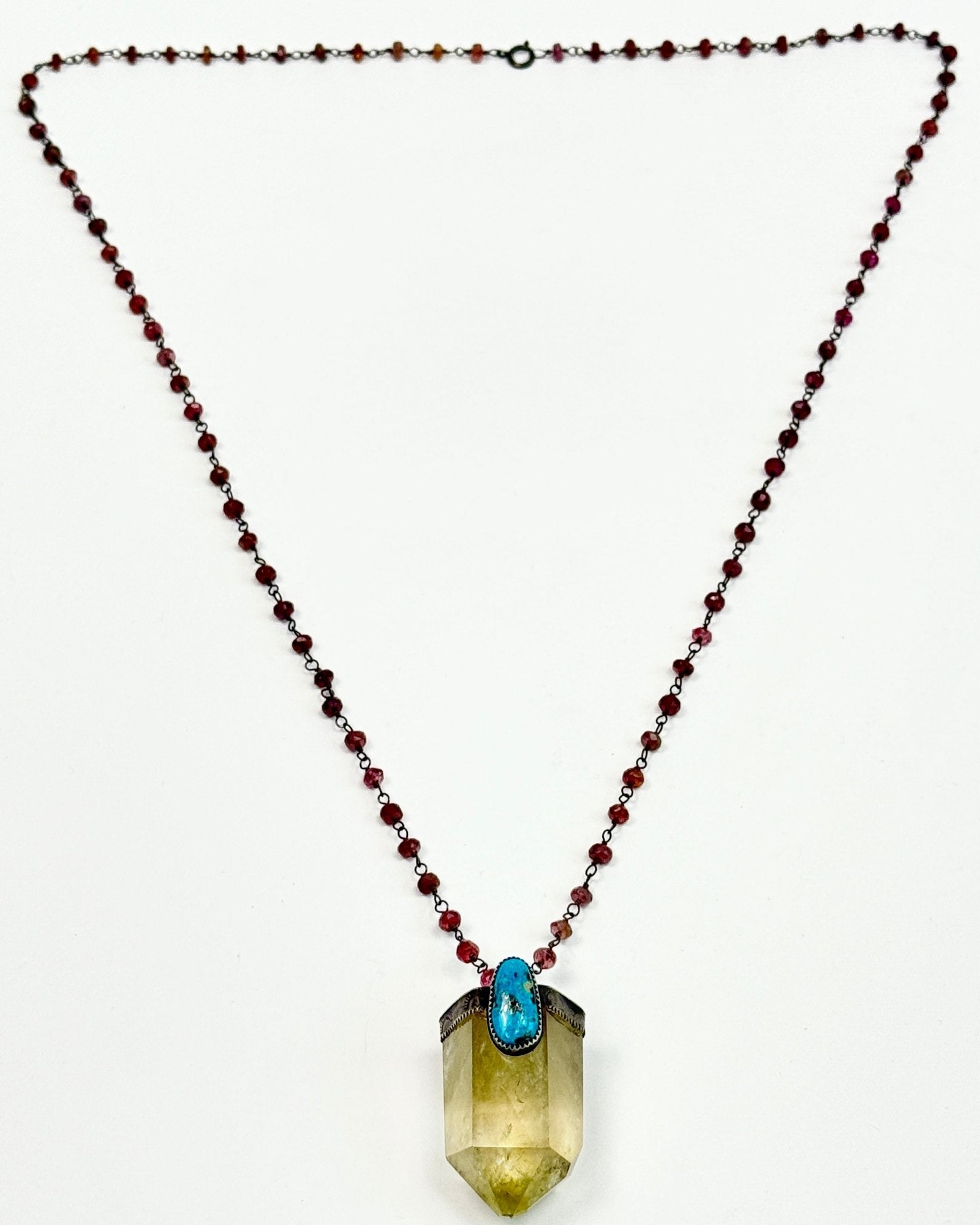 Rebecca Frazier Crystal Quartz Turquoise Pendant w/ Pink Tourmaline Chain Necklace