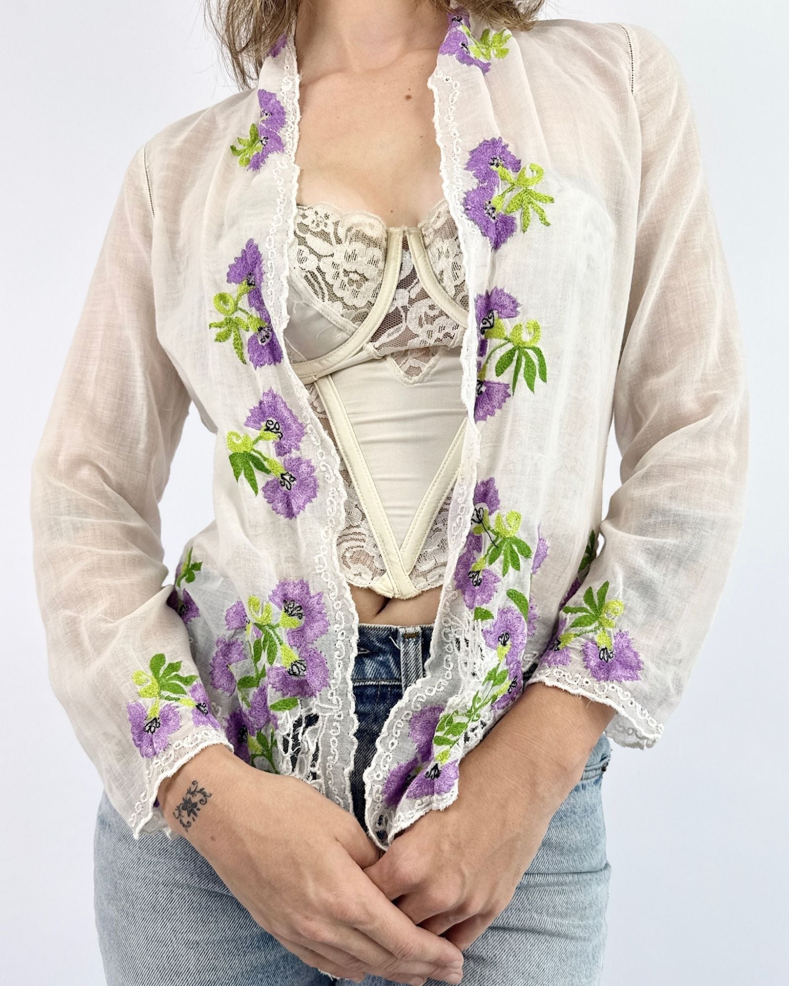1930s Lavender Love Notes Embroidered Voile Blouse