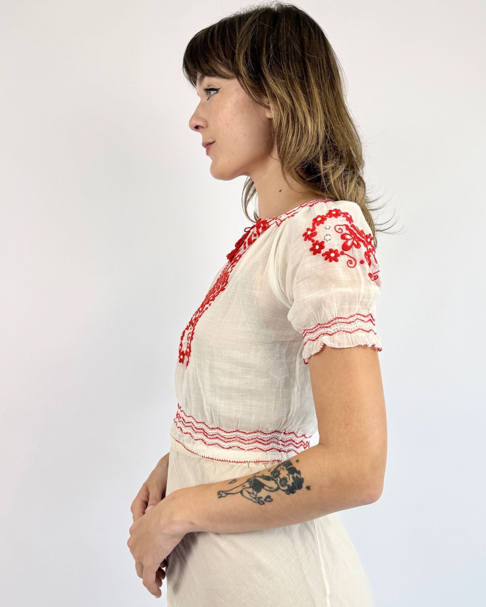 1930s Fairy Fables Cotton Embroidered Blouse