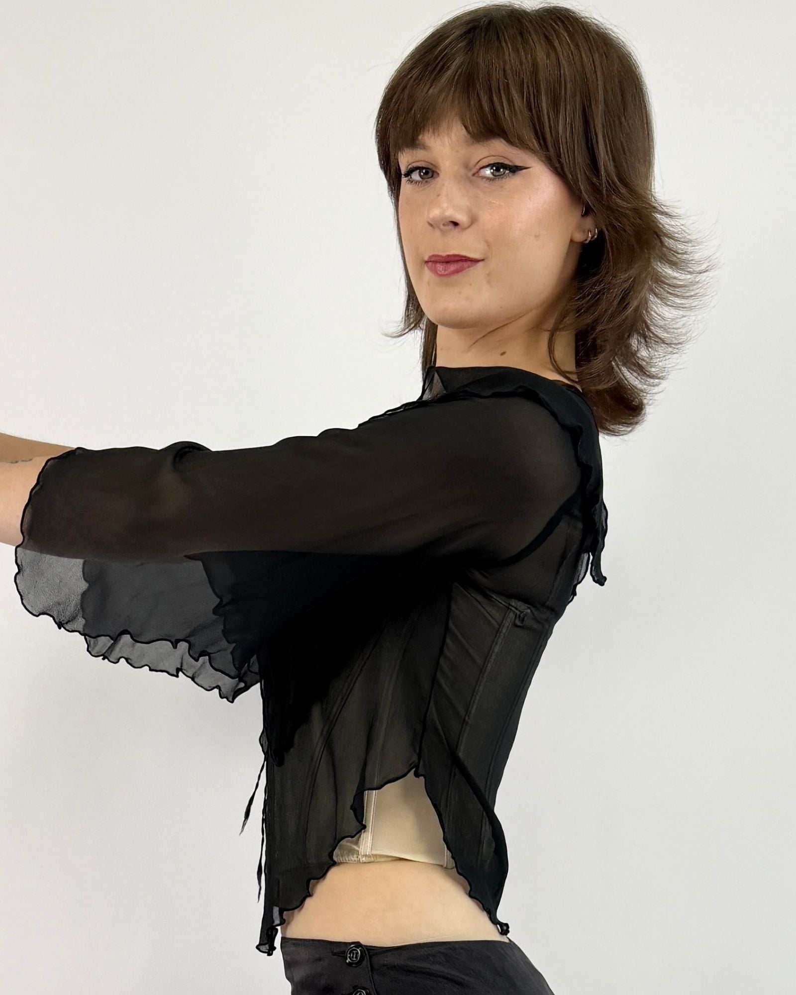 70s Wrapped in Shadows Chiffon Blouse