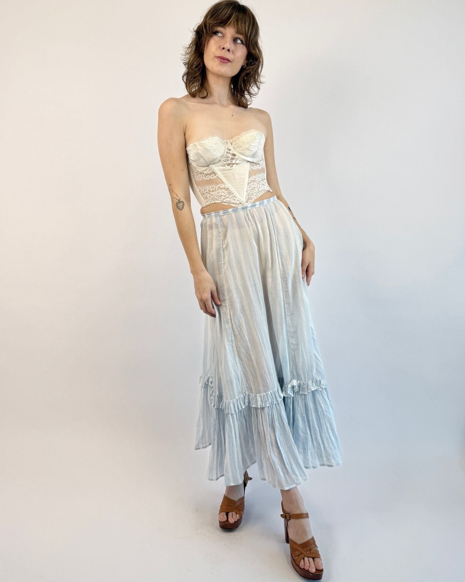 Sea Breeze White Edwardian Striped Skirt