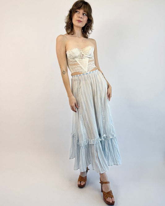 Sea Breeze White Edwardian Striped Skirt