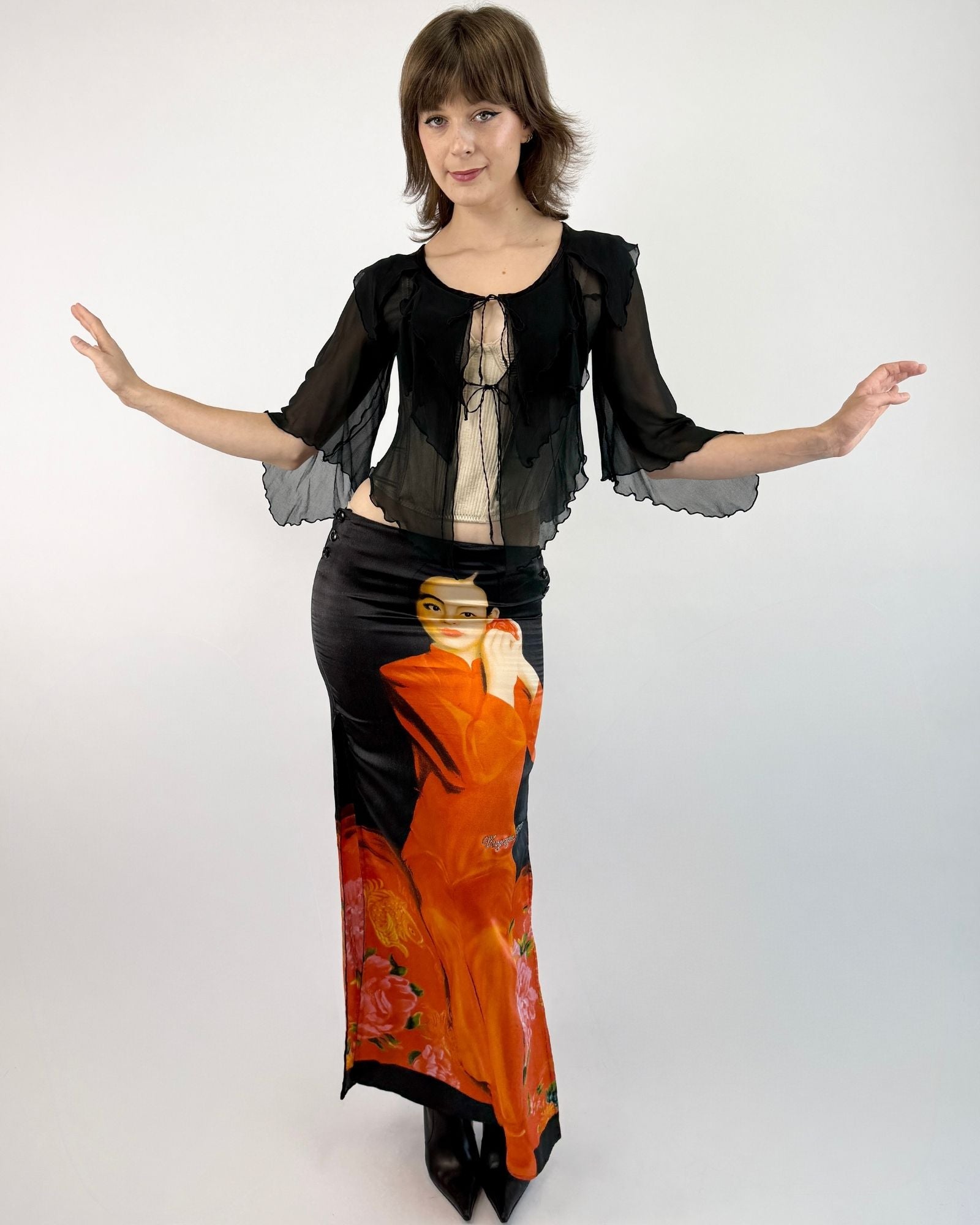 70s Wrapped in Shadows Chiffon Blouse