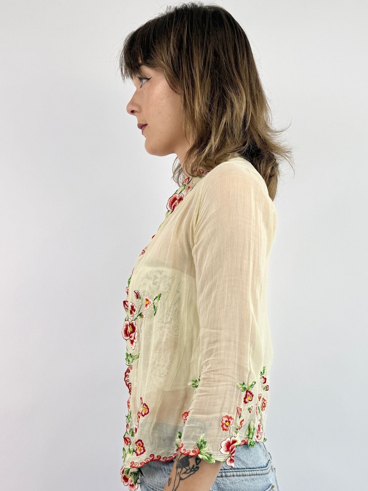 1930s Won't You Bloom Embroidered Voile Blouse