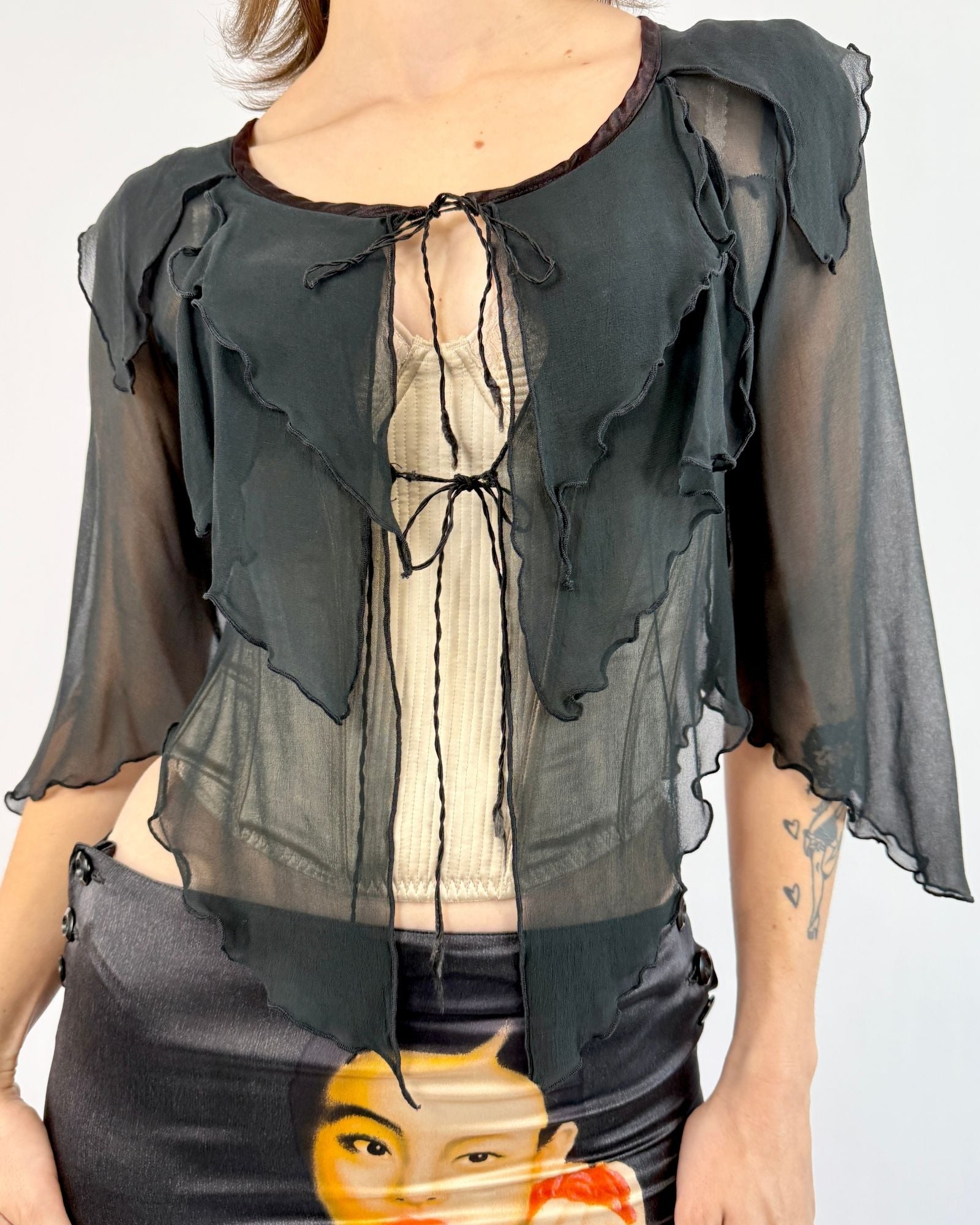 70s Wrapped in Shadows Chiffon Blouse