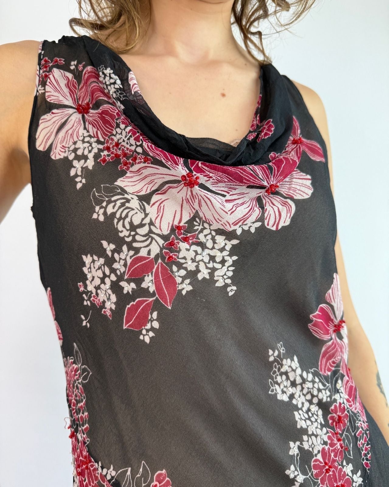 Ruby Blooms Floral Chiffon Dress