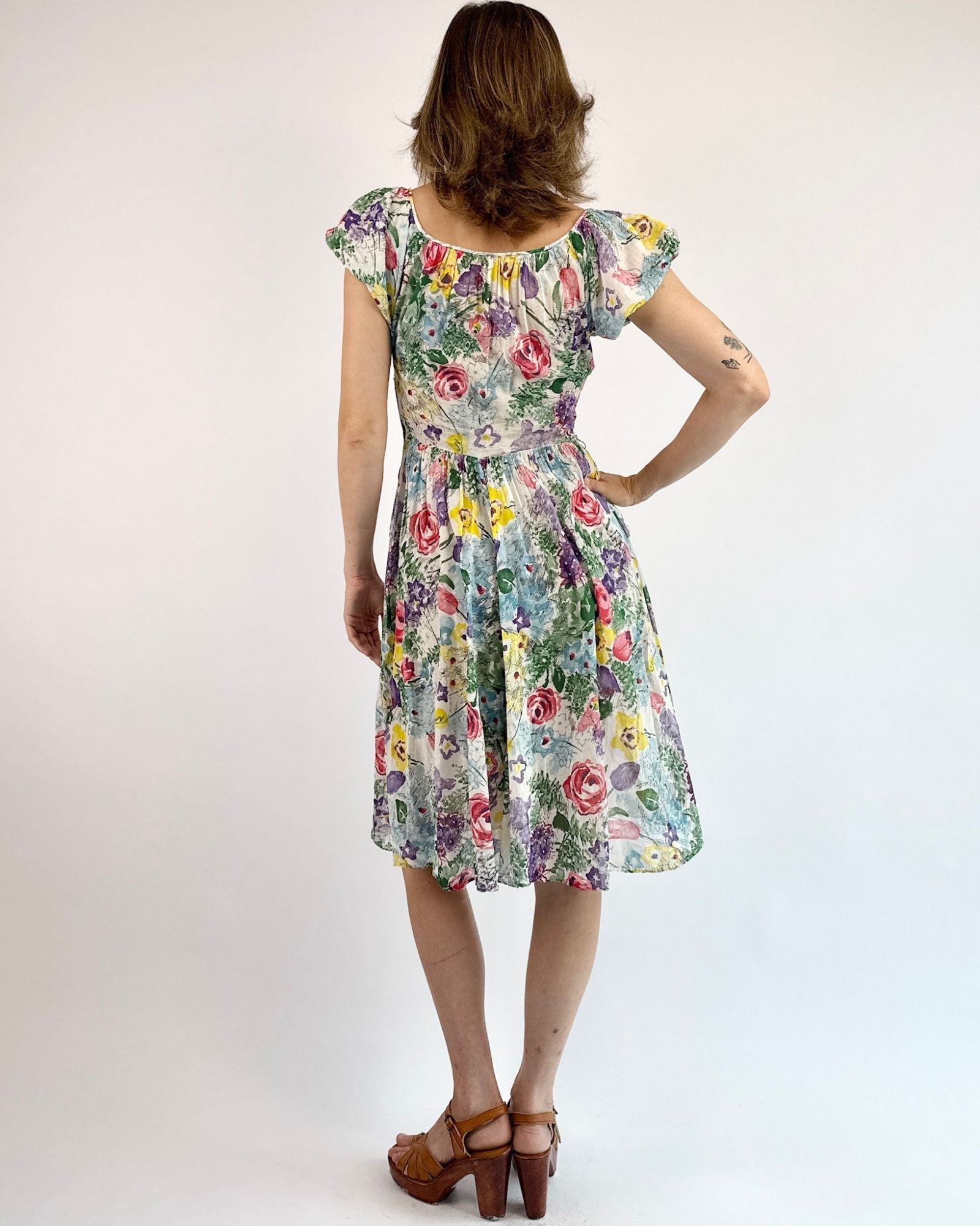 1940s Precious Petals Silk Dress