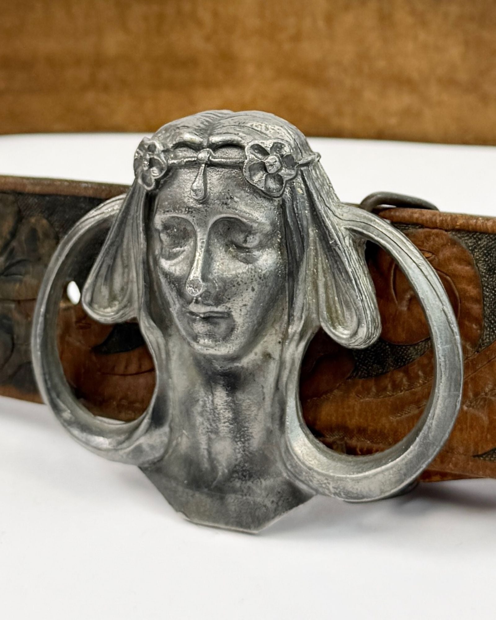 Silver Art Nouveau Lady Tooled Belt
