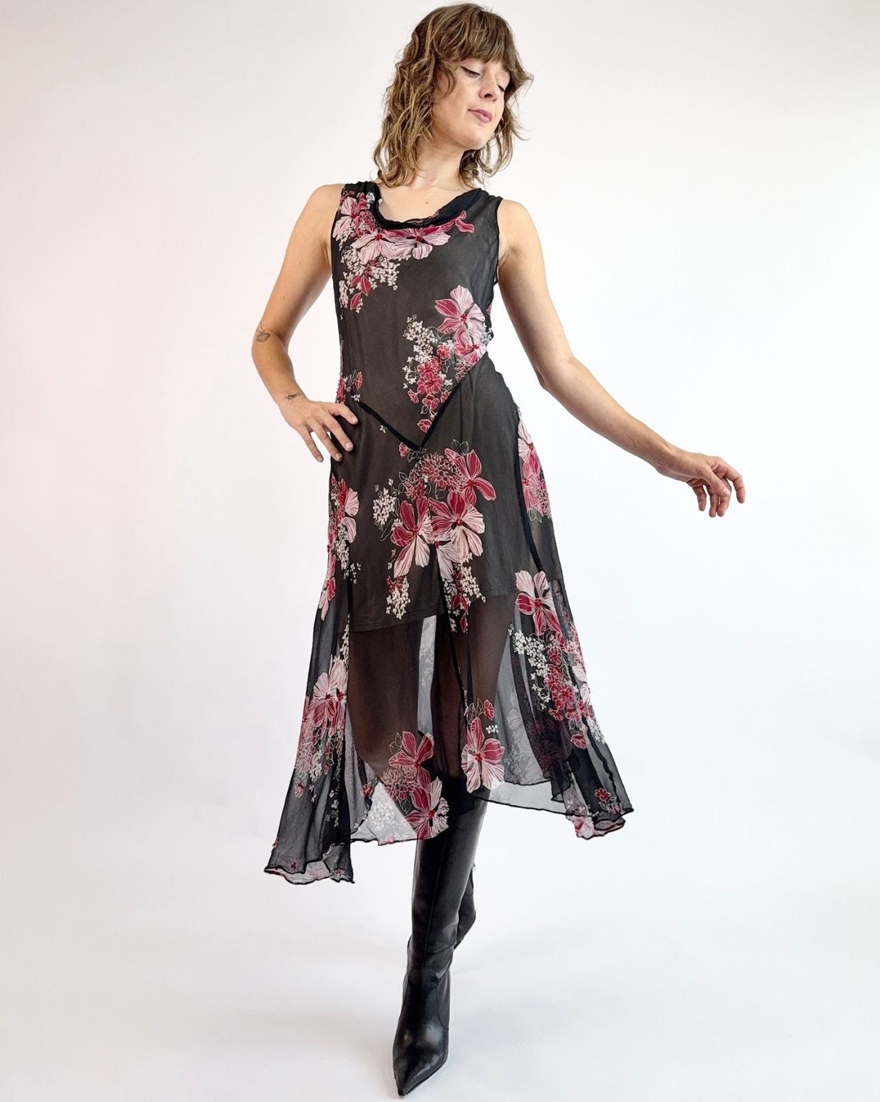 Ruby Blooms Floral Chiffon Dress