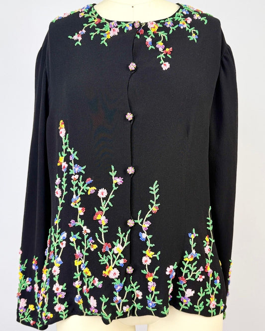 Emanuel Ungaro Black Silk Beaded Top