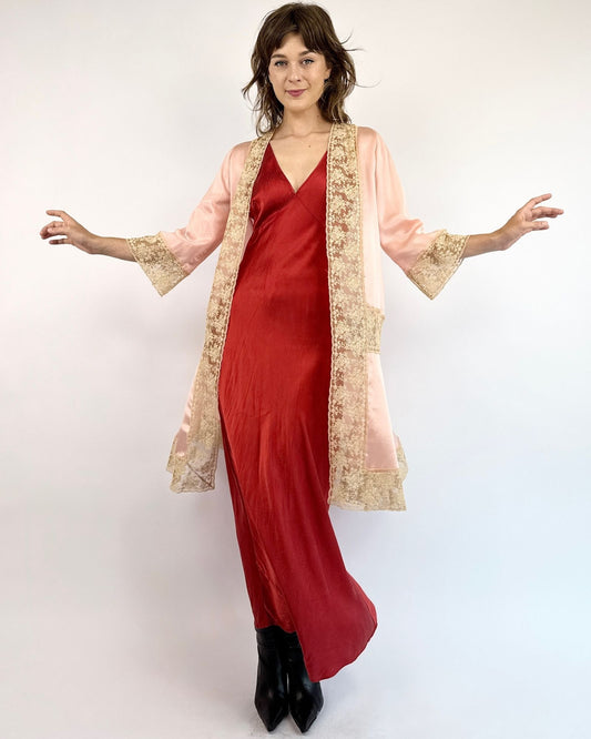 1920s Sweet Slumber Satin and Lace Robe