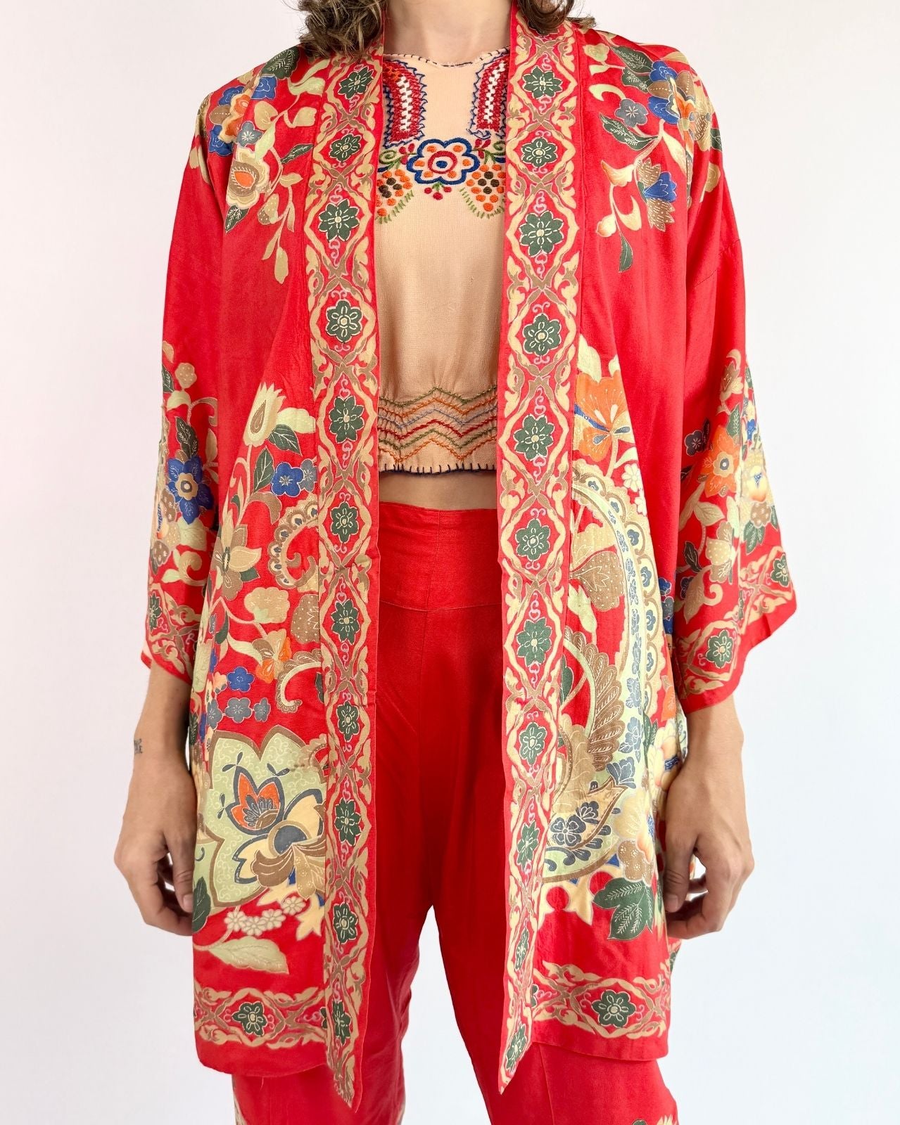 1930s Fallen Florals Pongee Silk Set