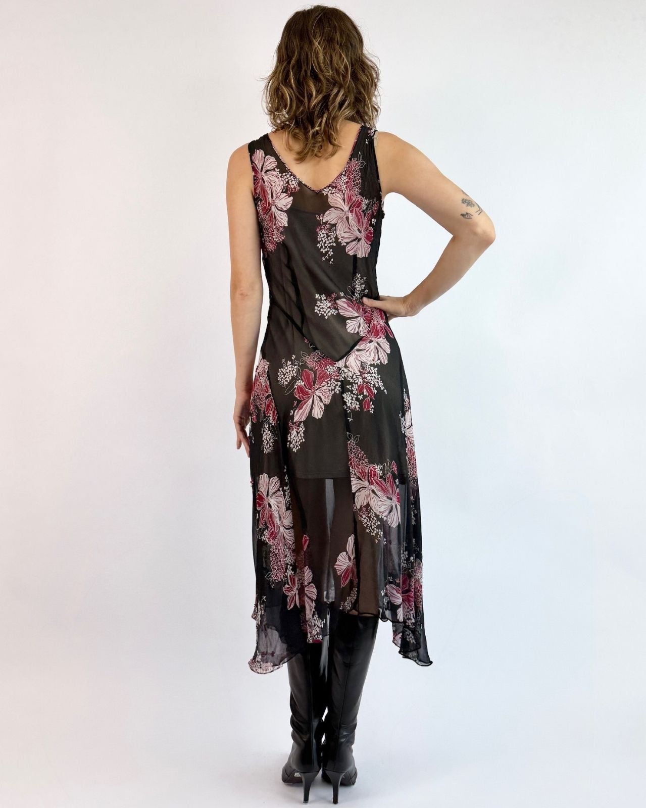 Ruby Blooms Floral Chiffon Dress