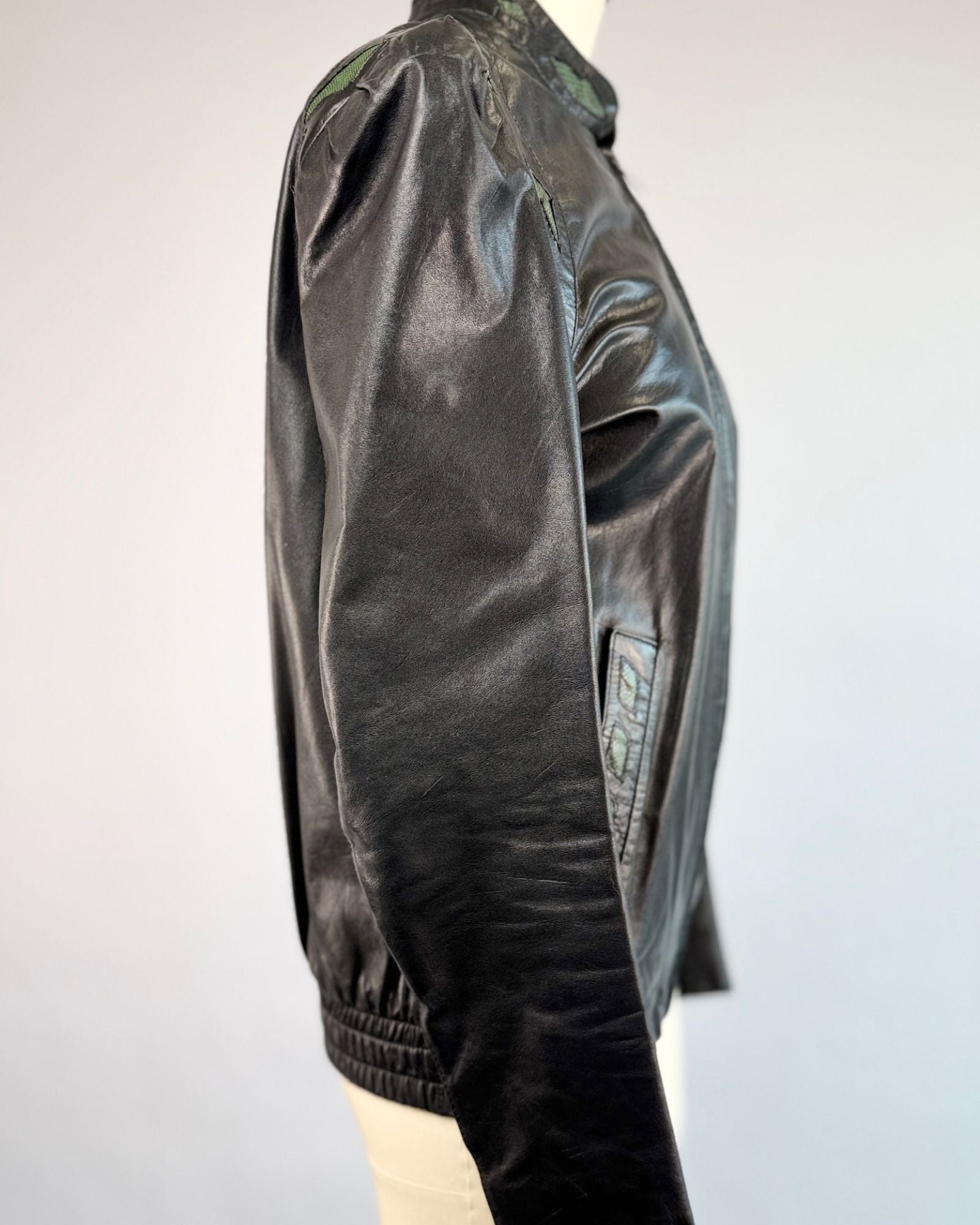 Black 80's Leather Bomber Jacket
