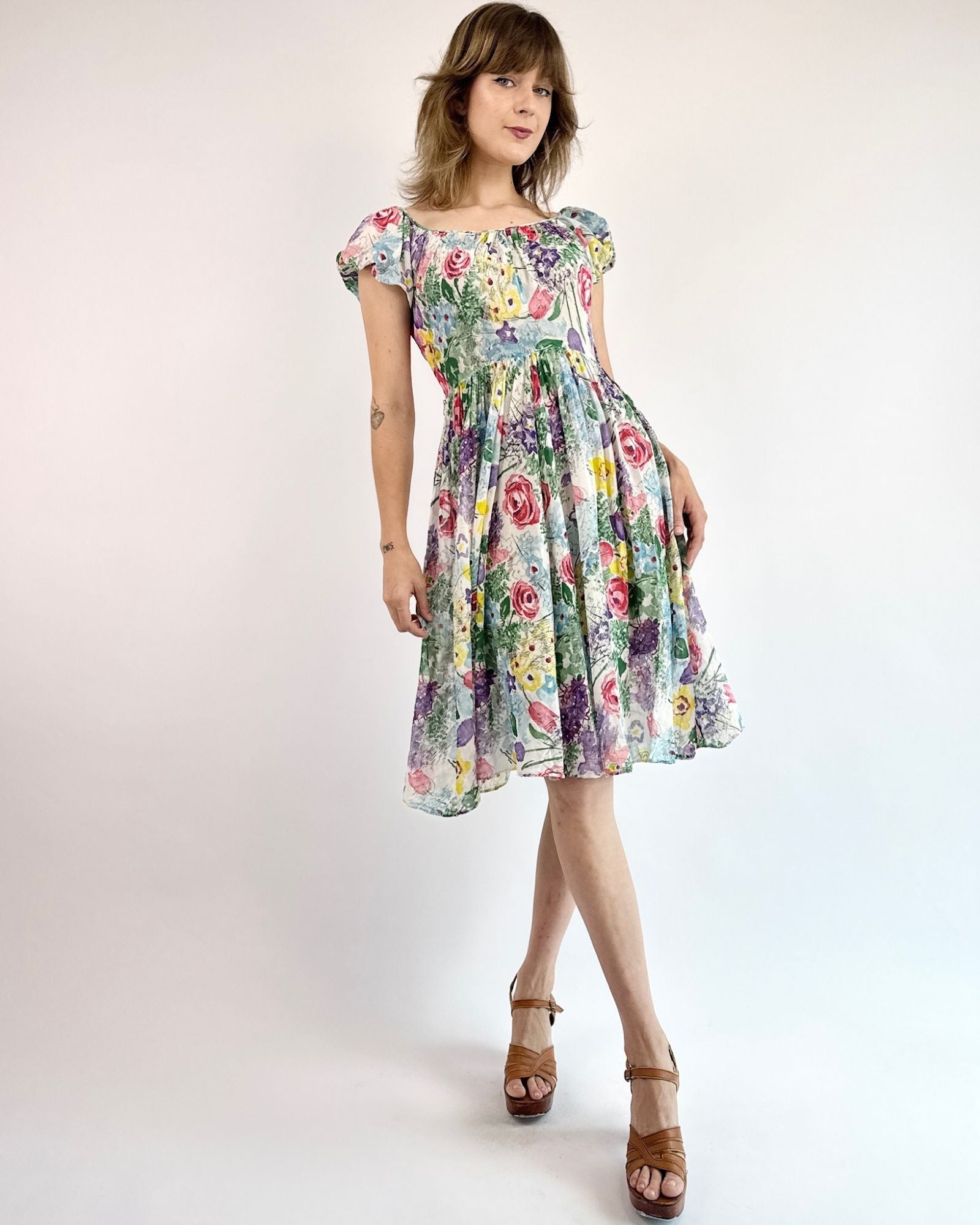 1940s Precious Petals Silk Dress