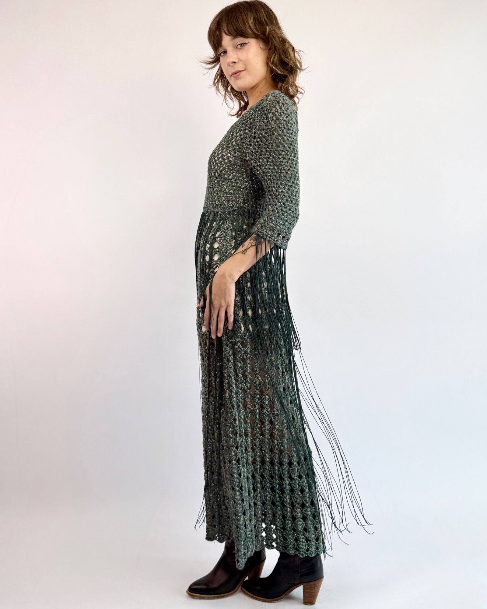 Cosmic Strands Crochet Fringe Dress