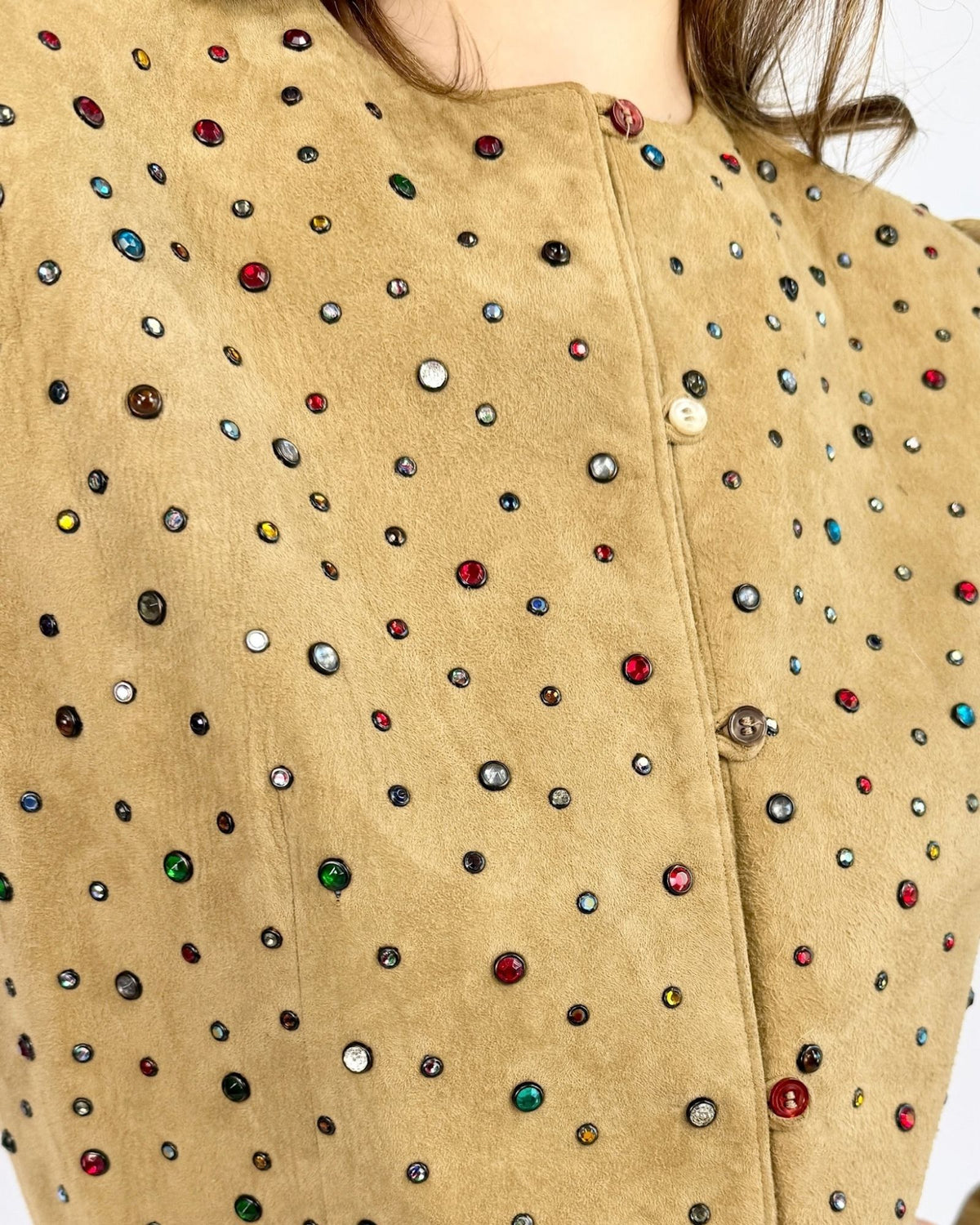 Fractal Colors Suede Rhinestone Jacket