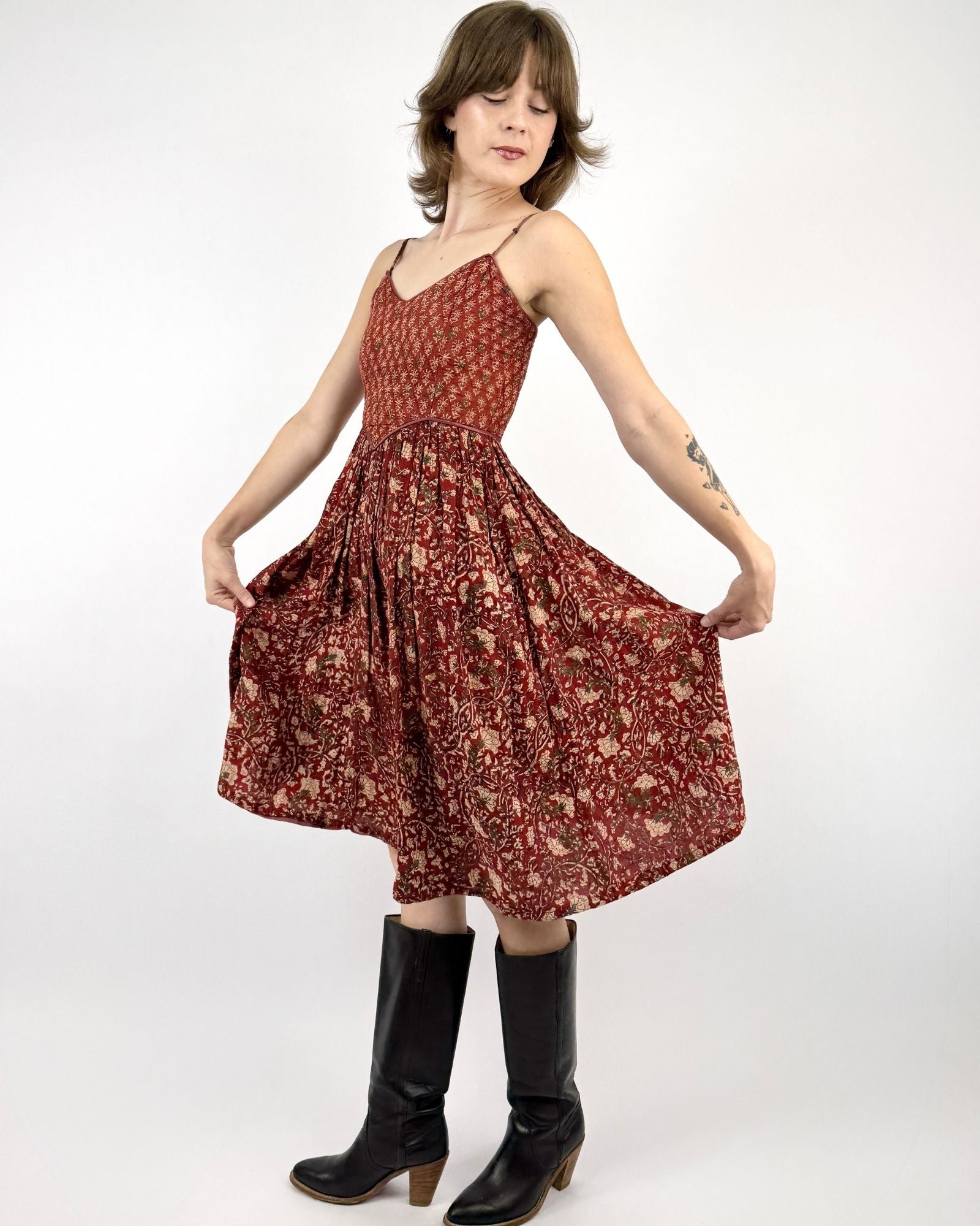 Anokhi Maroon Indian Cotton Dress