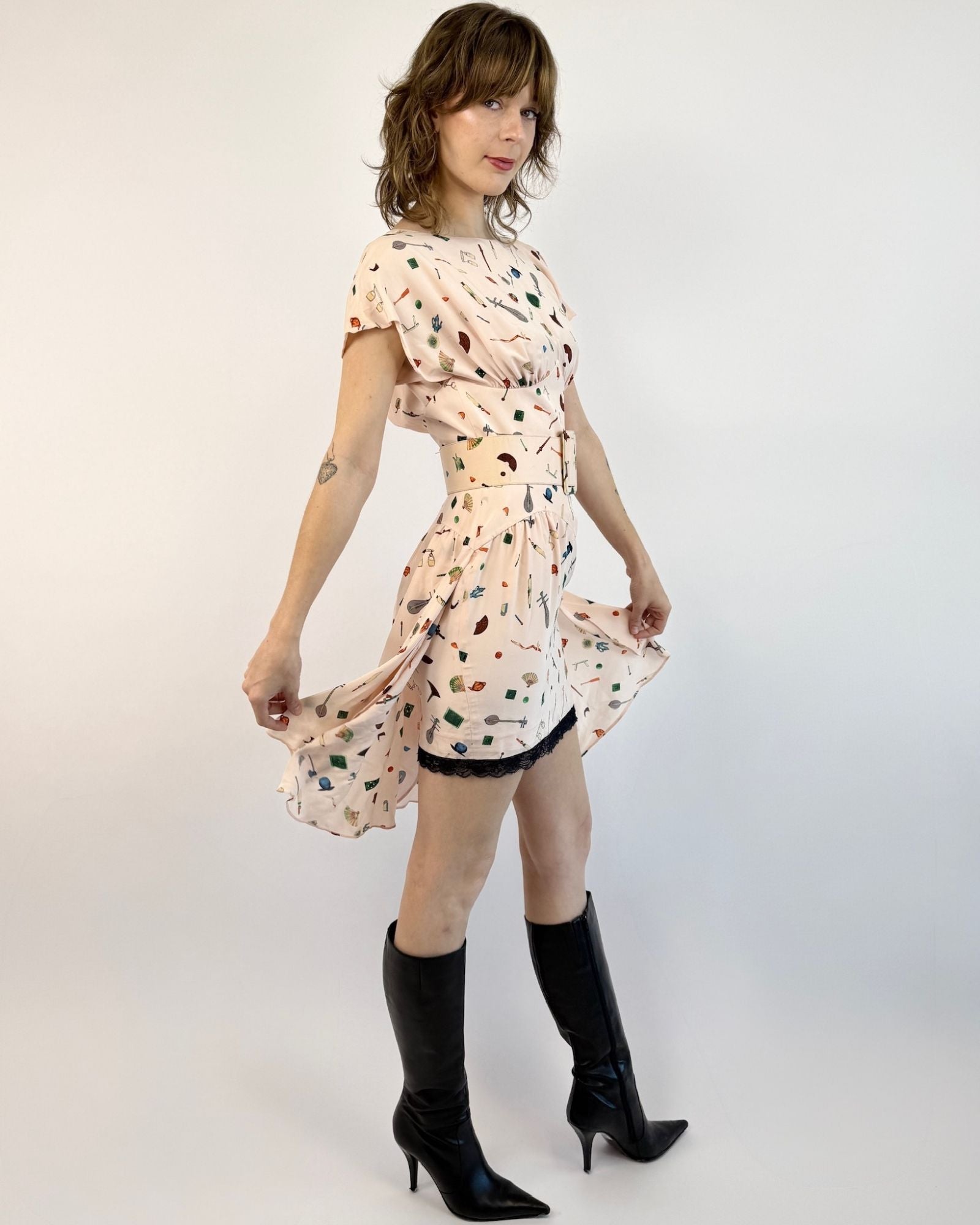 Karl Lagerfeld Fanned Out Silk Dress