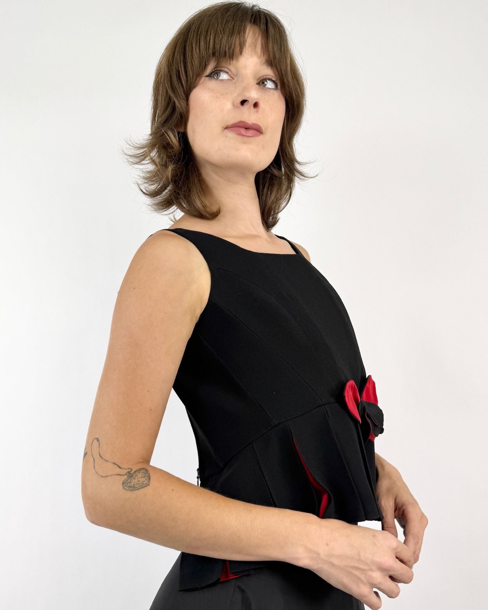 Moschino Helena's Rose Black Pleated Top