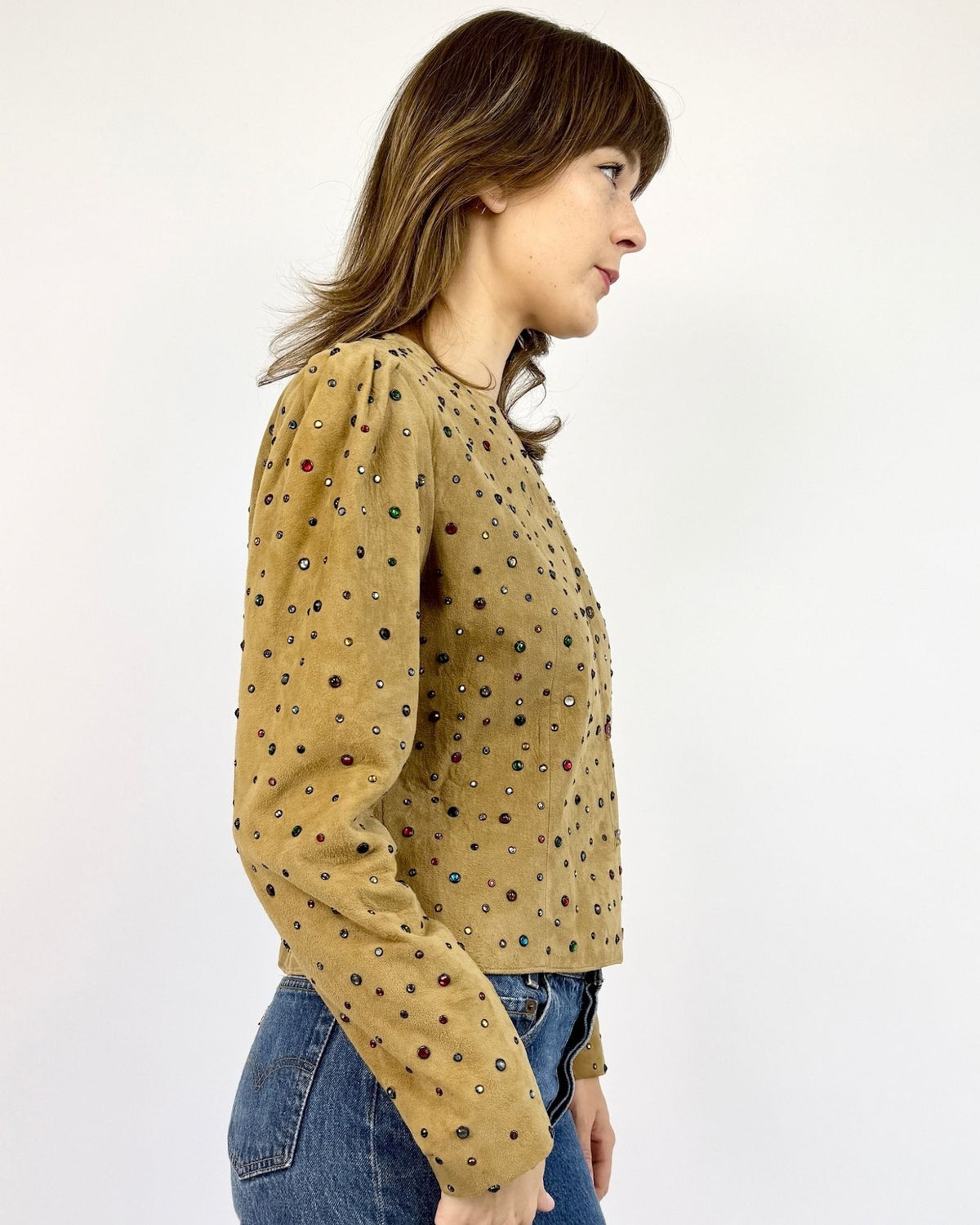 Fractal Colors Suede Rhinestone Jacket