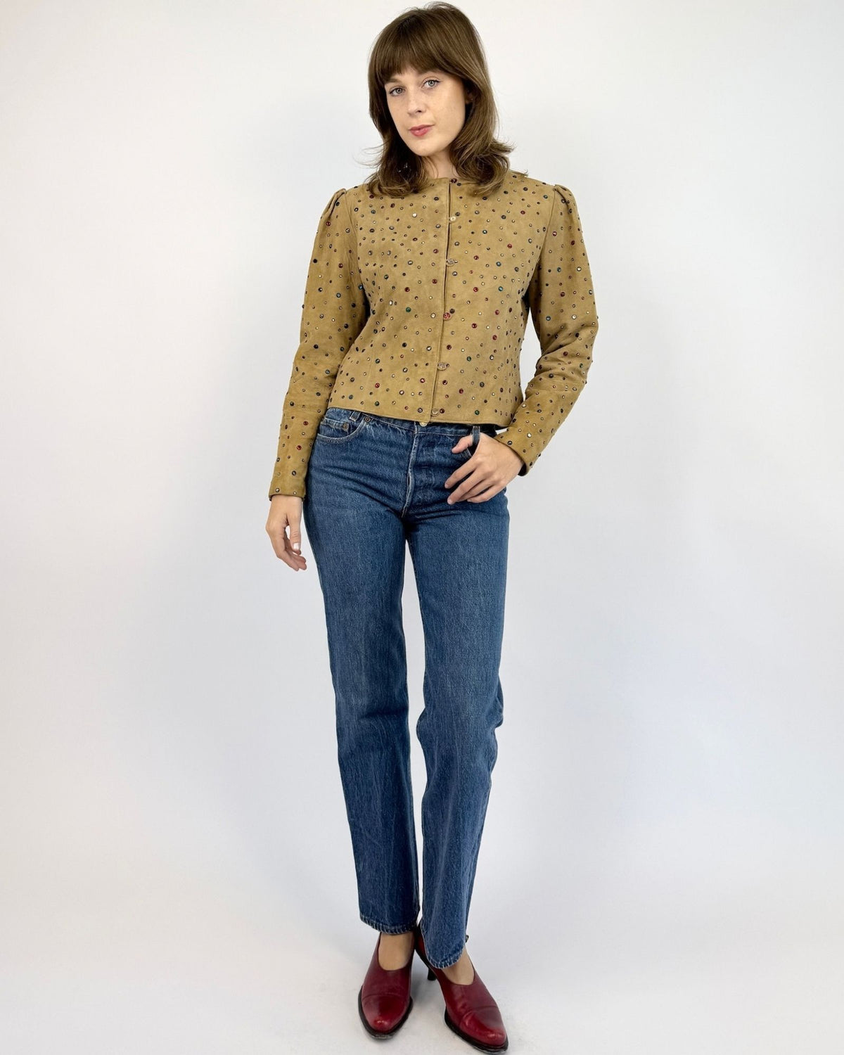 Fractal Colors Suede Rhinestone Jacket