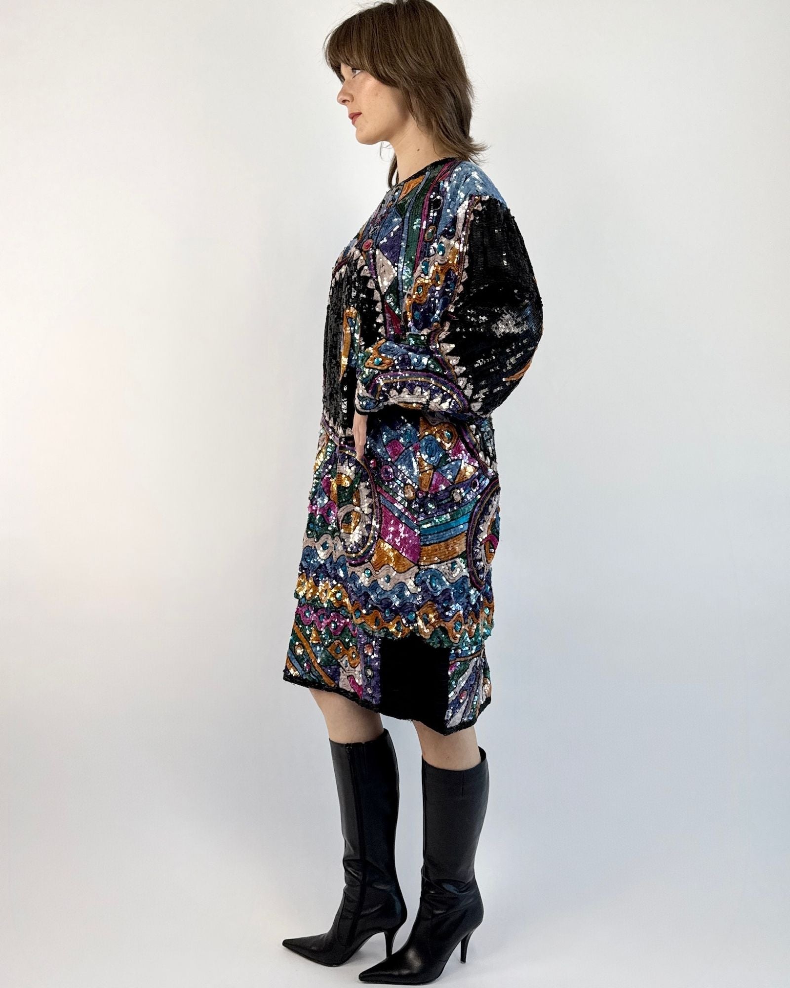 80s Dazzle Me Sequin Draped Dress