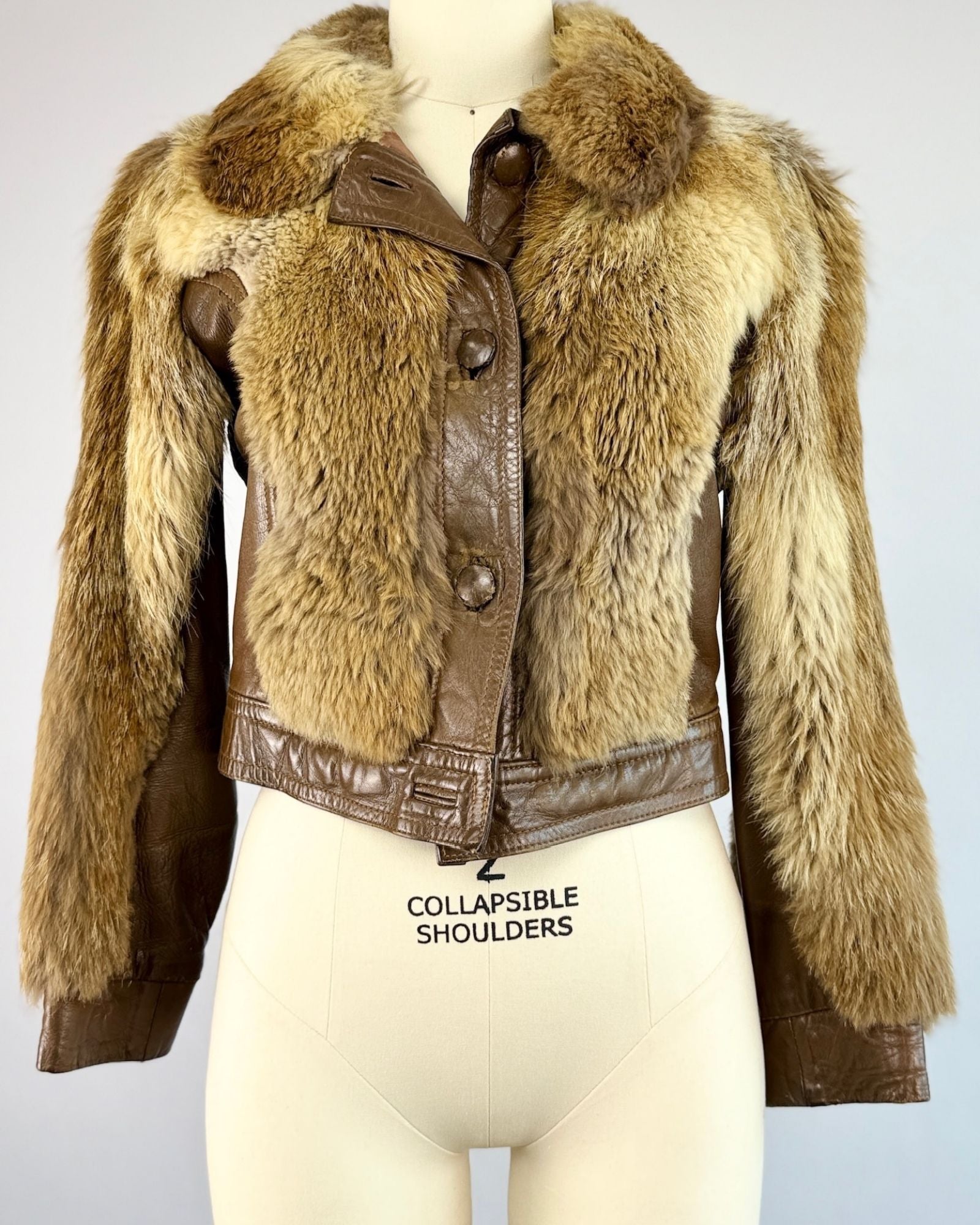 Brown Leather and Fur Cropped Jacket