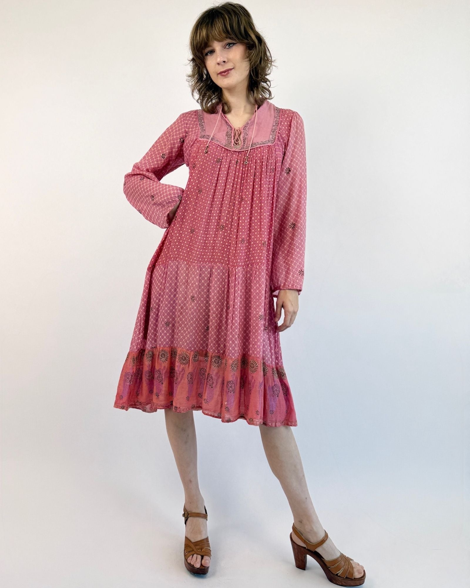 70s Dragonfruit Hues Indian Cotton Dress