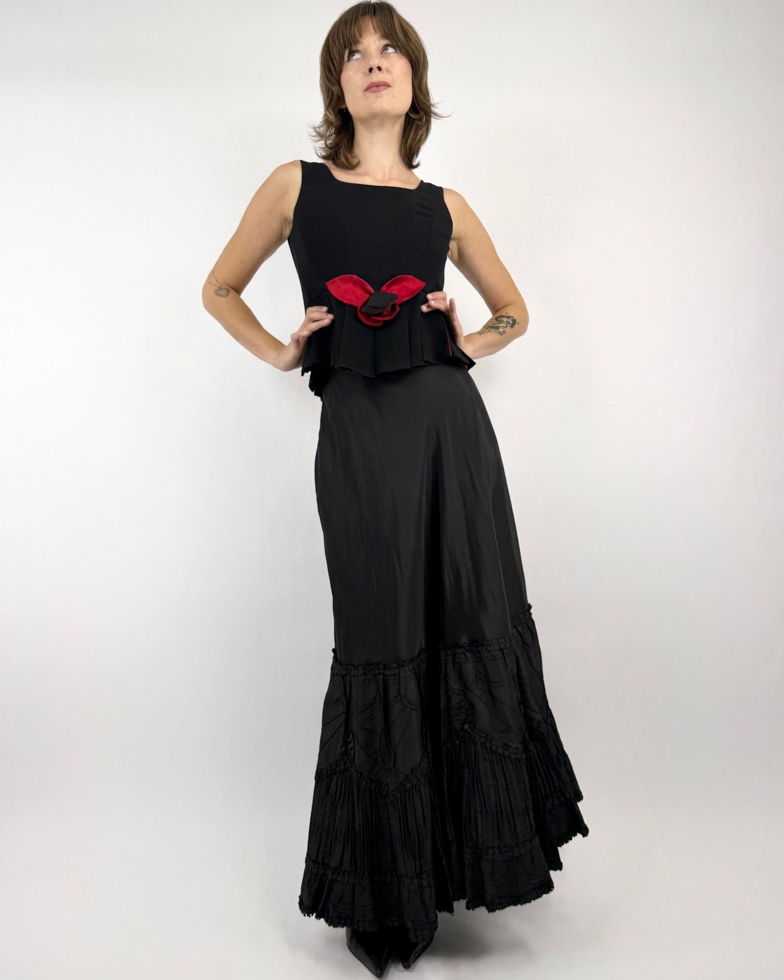 Moschino Helena's Rose Black Pleated Top