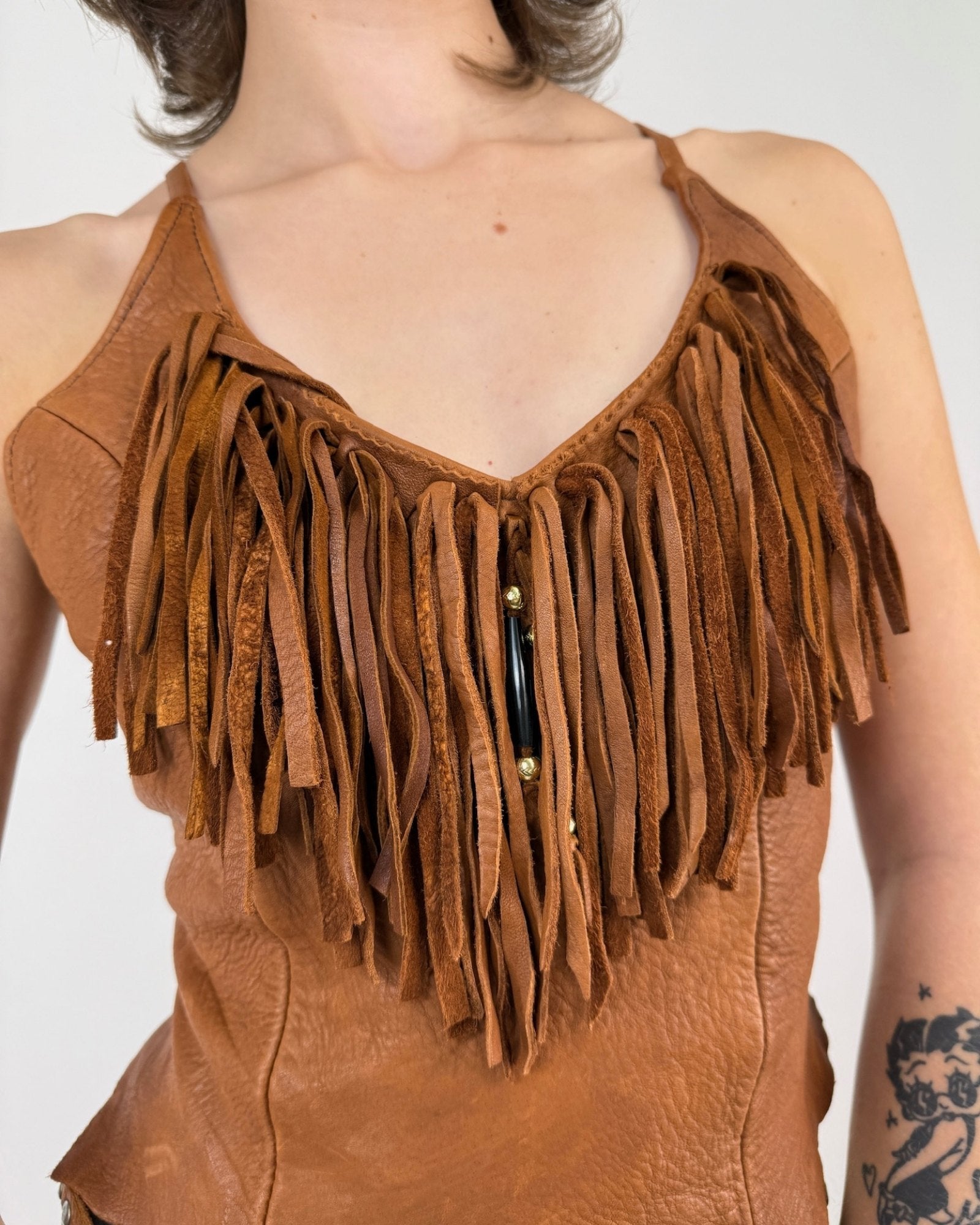 Make a Move Fringe Buckskin Halter Top