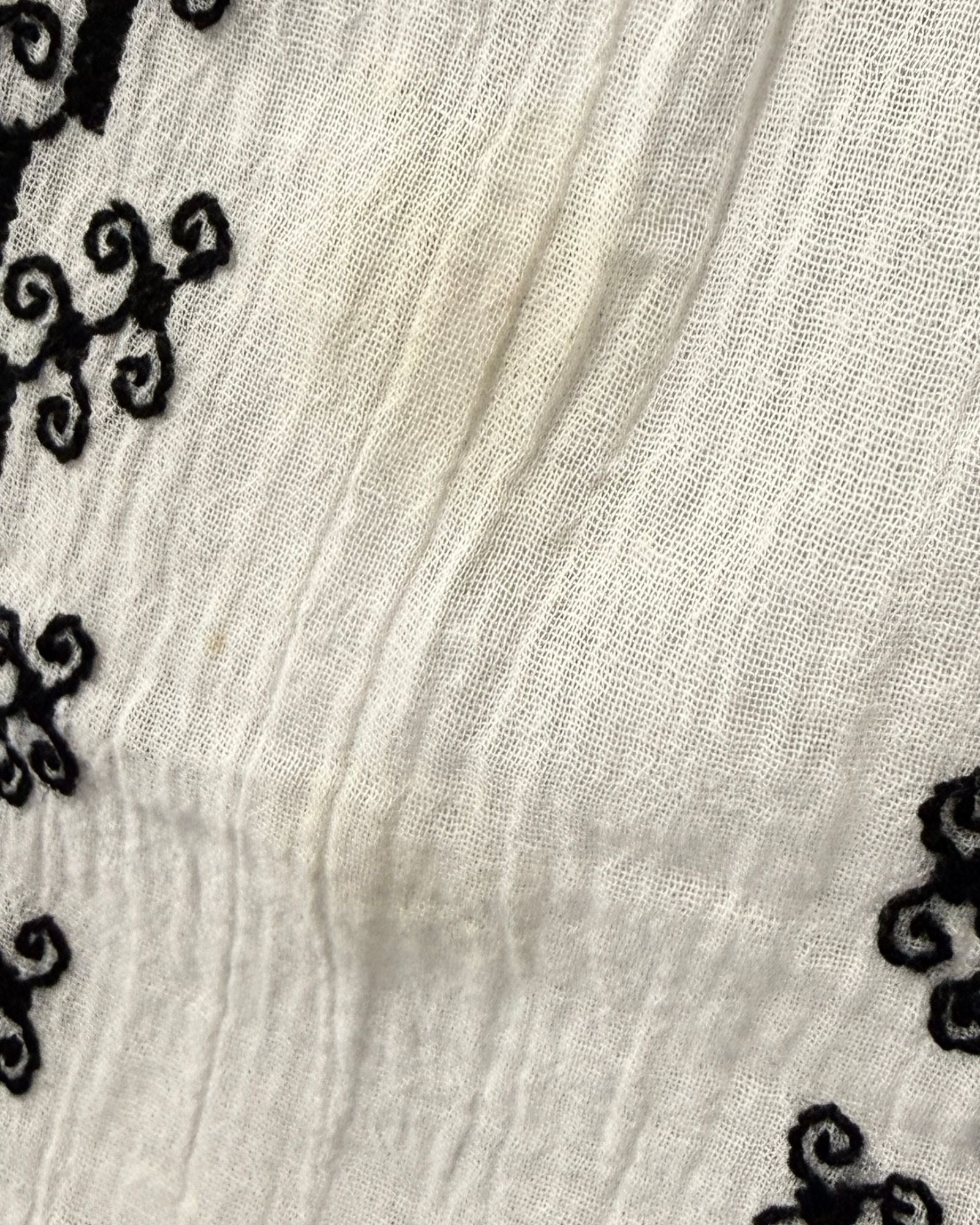 Black and White Embroidered Folk Blouse
